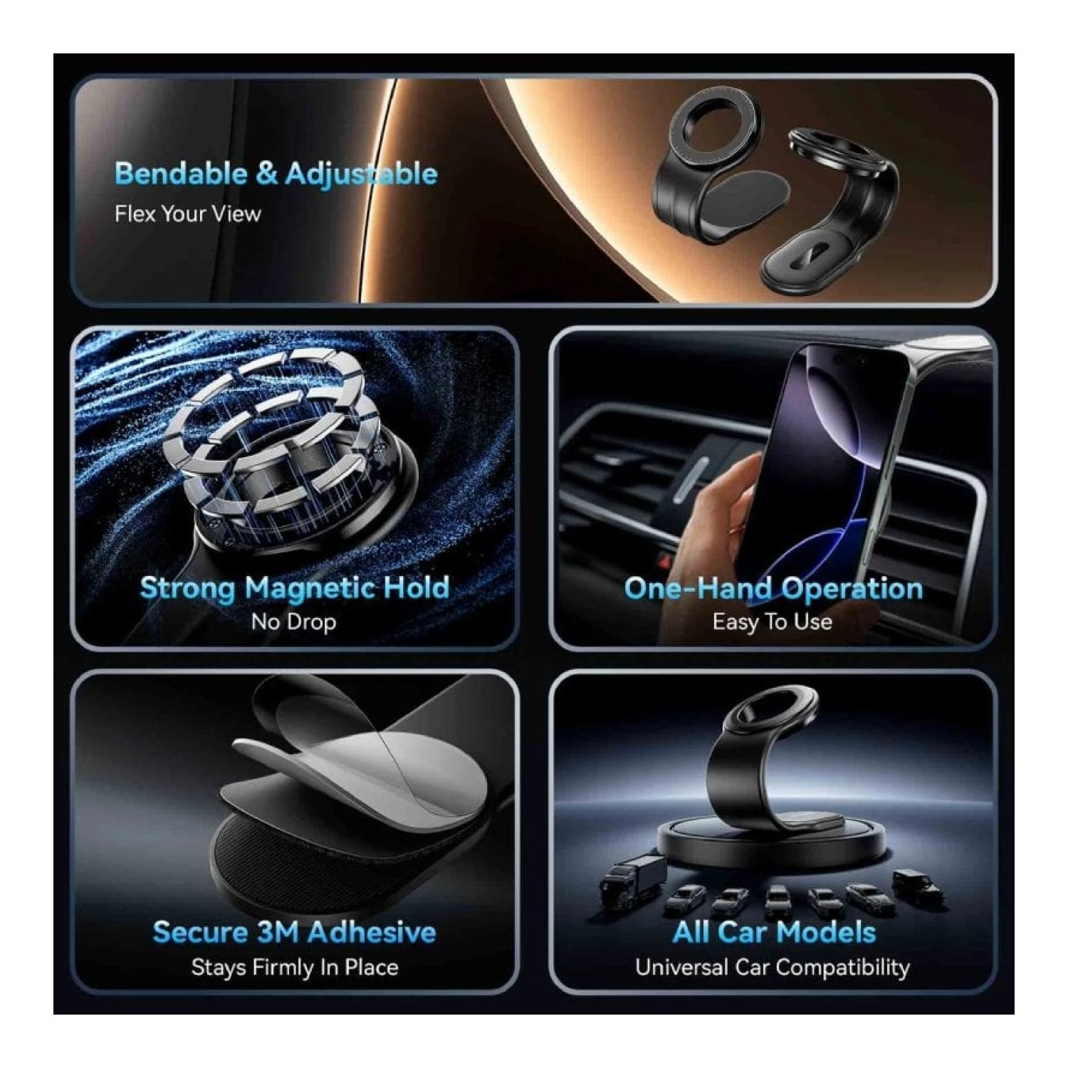 Vention · Soporte Smartphone para Coche · Negro · Agarre Seguro