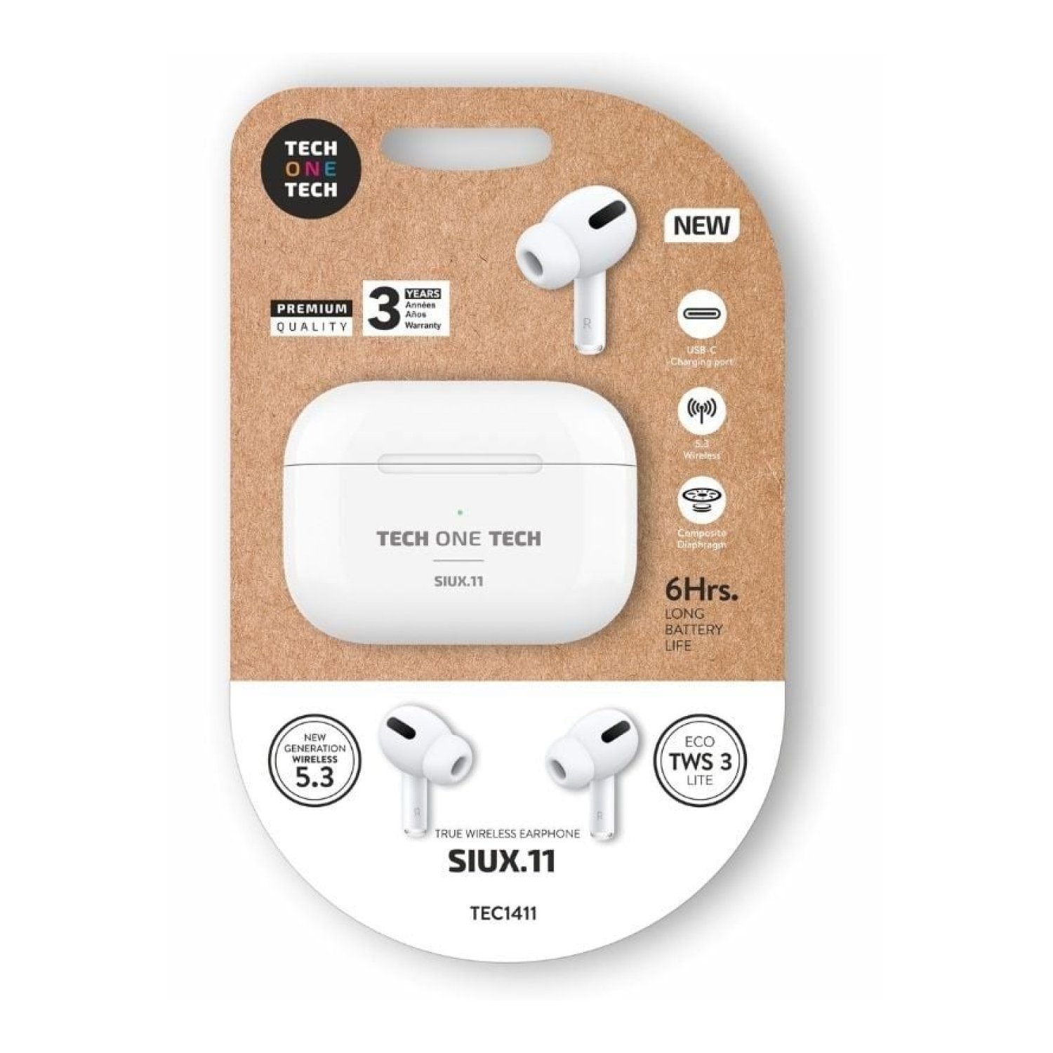 Tech One Tech SIUX.11 · Auriculares Bluetooth · Estuche Carga · 6h Autonomía · Blancos