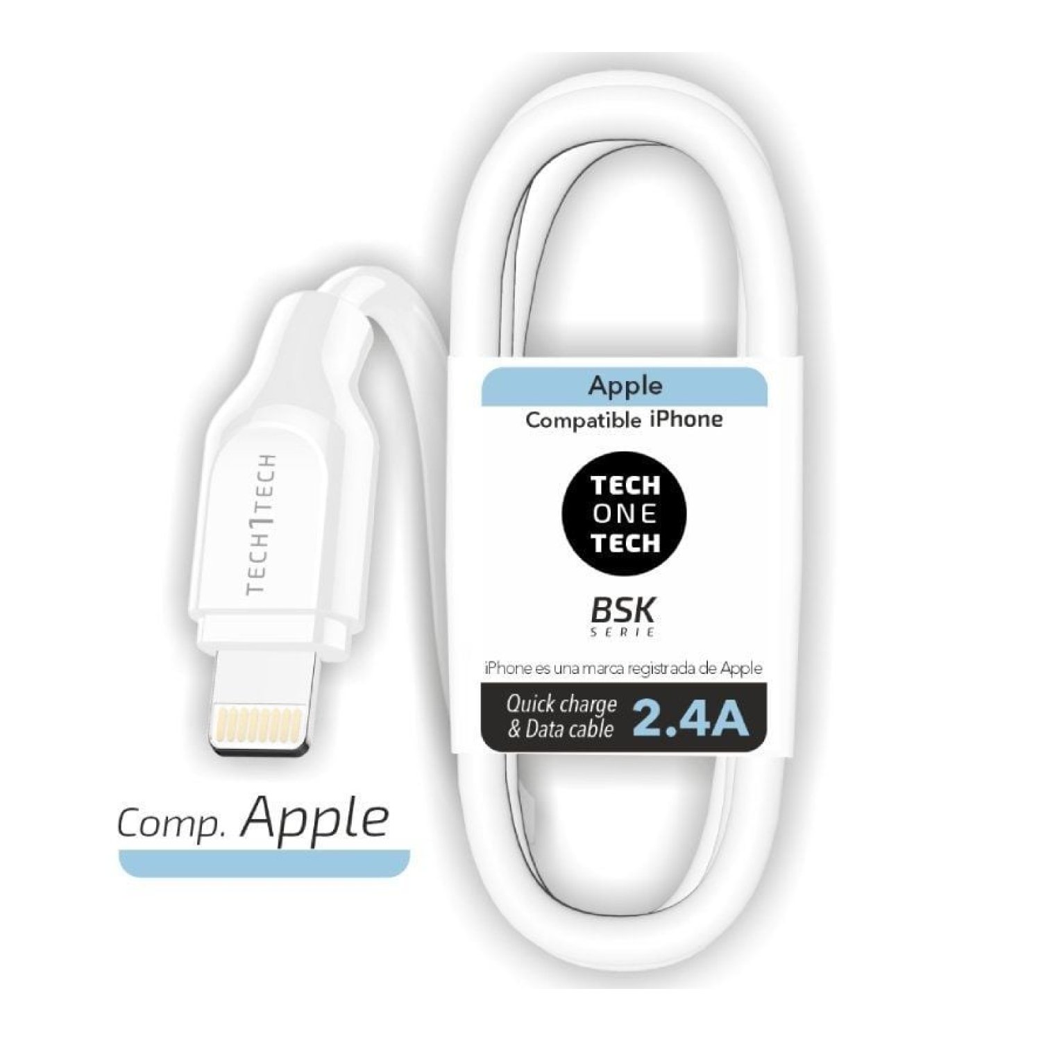 Tech One Tech · Cable USB 2.0 Lightning · 1m · Macho a Macho · Blanco