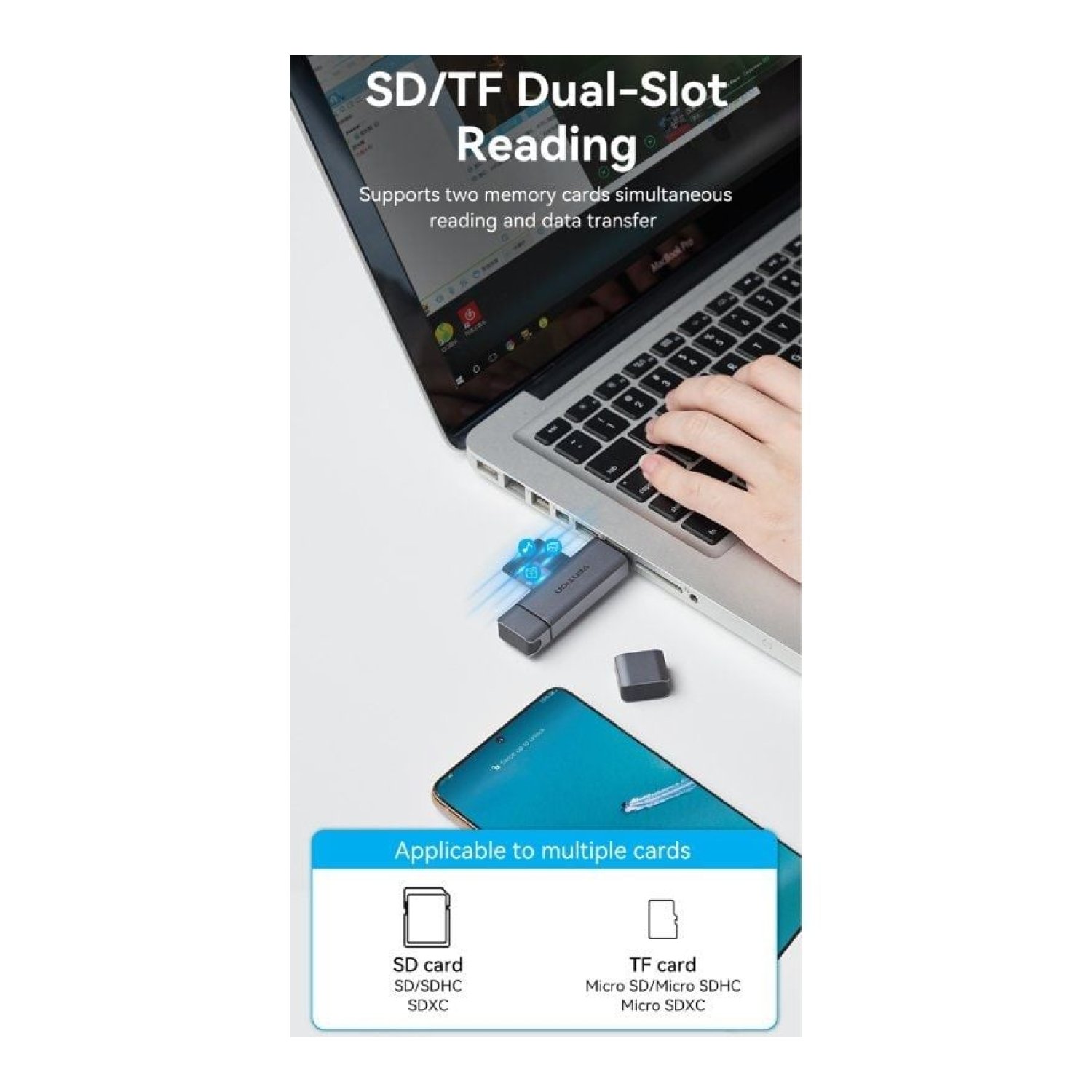 Vention · Lector de Tarjetas Externo · USB 3.0 y USB Tipo-C