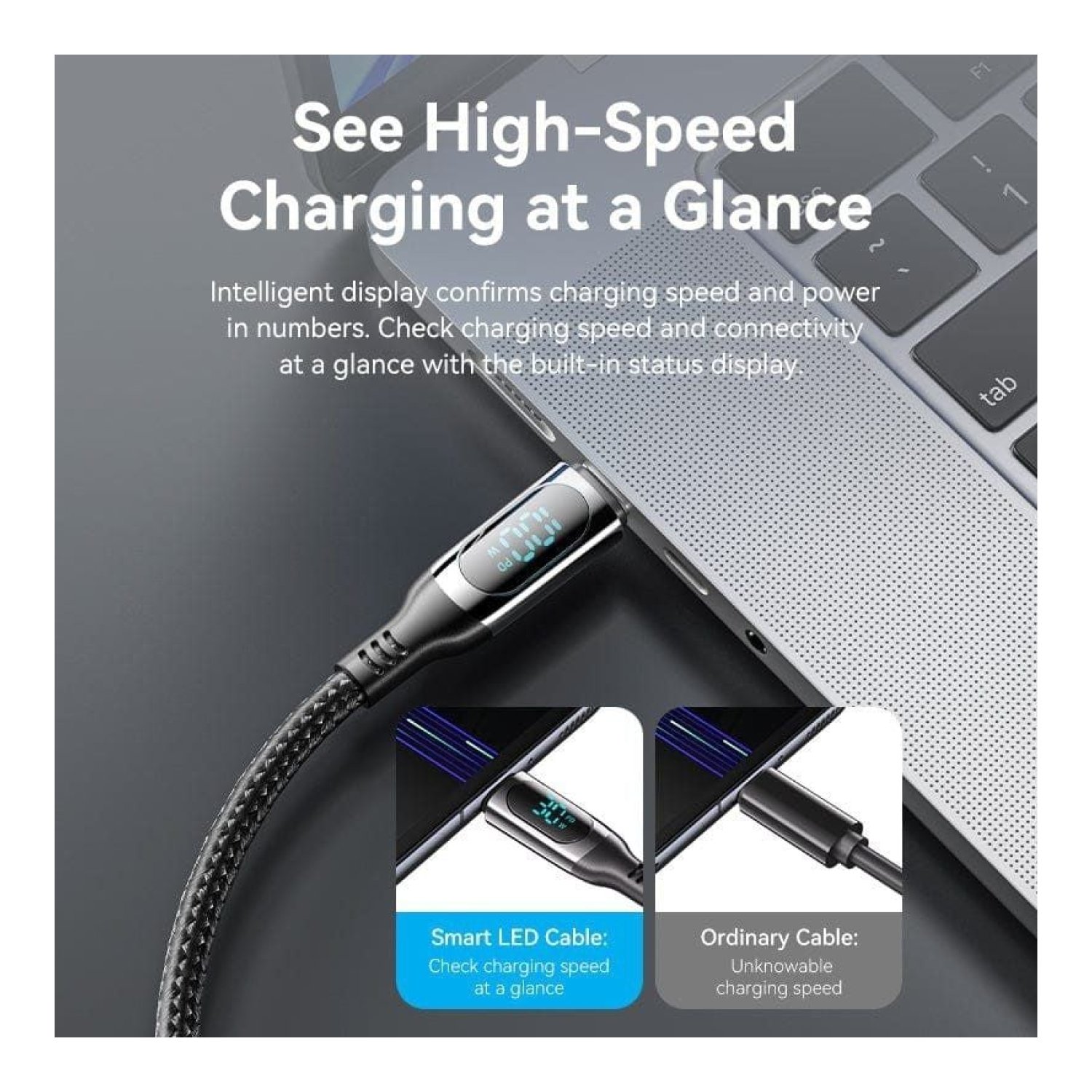 Vention Cable USB 2.0 Tipo-C · 100W · 5A · 1,2m · Pantalla LED · Negro