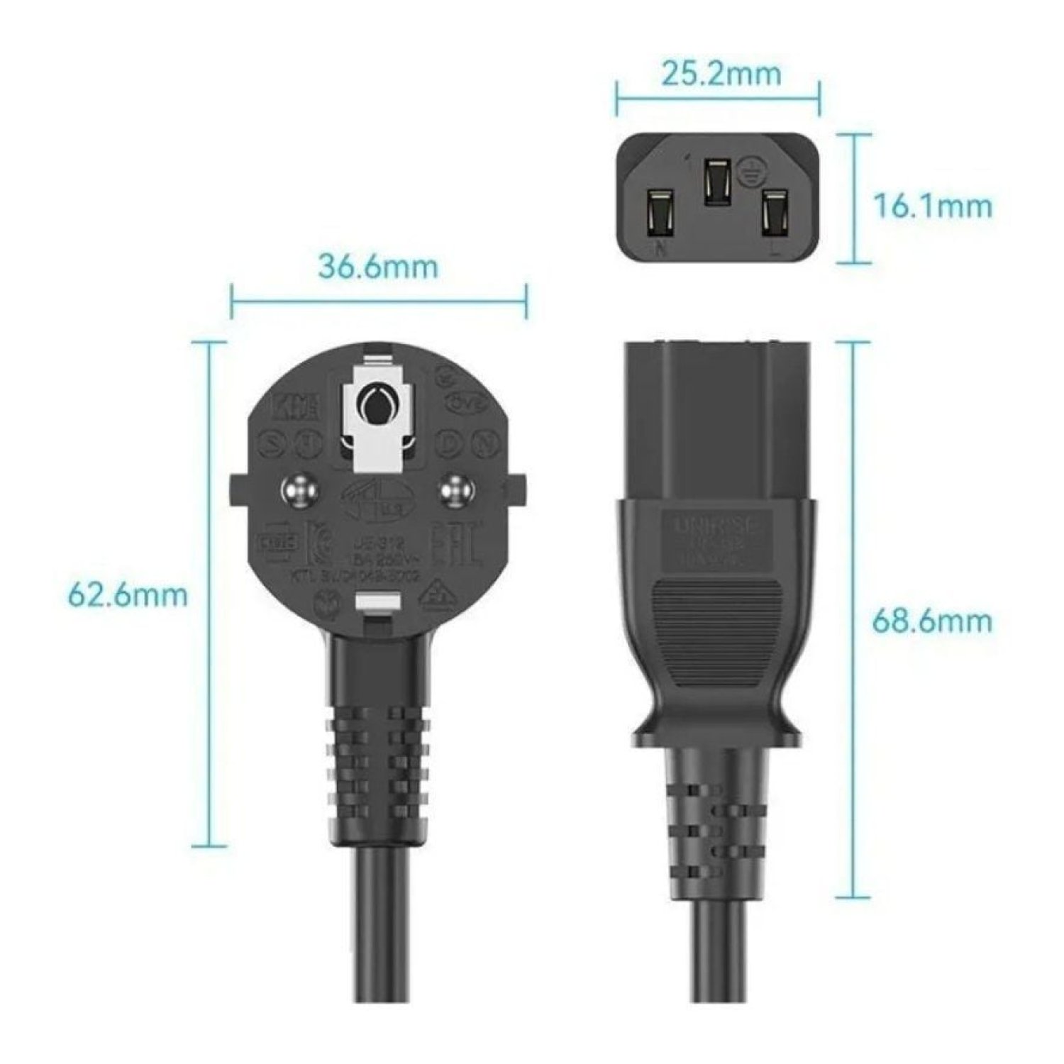 Cable de Alimentación Vention ZCJBAC/ IEC C13 Hembra - CEE7 Macho/ 1.8m/ Negro