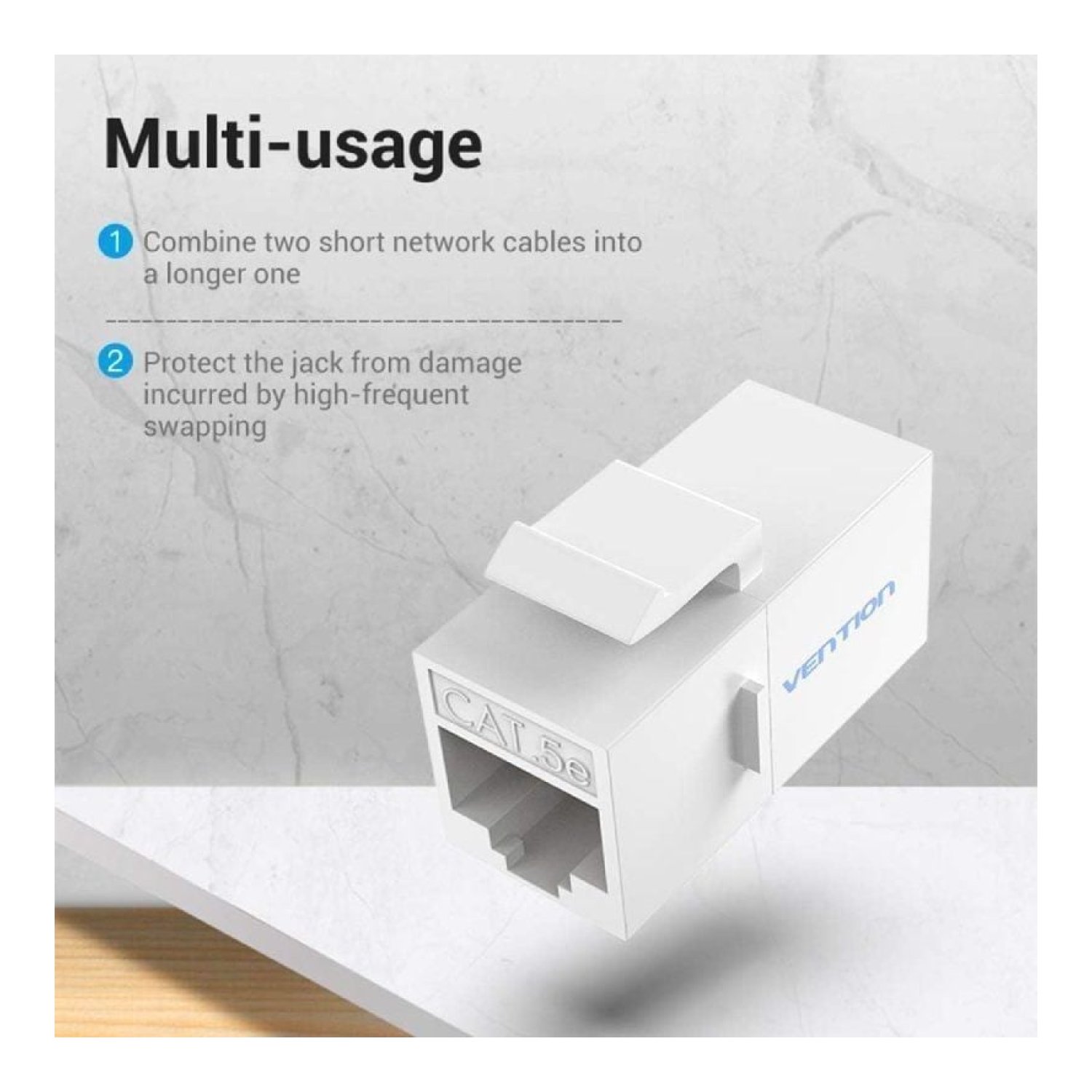 Vention · Adaptador RJ45 · Cat5 UTP · Hembra-Hembra · Blanco
