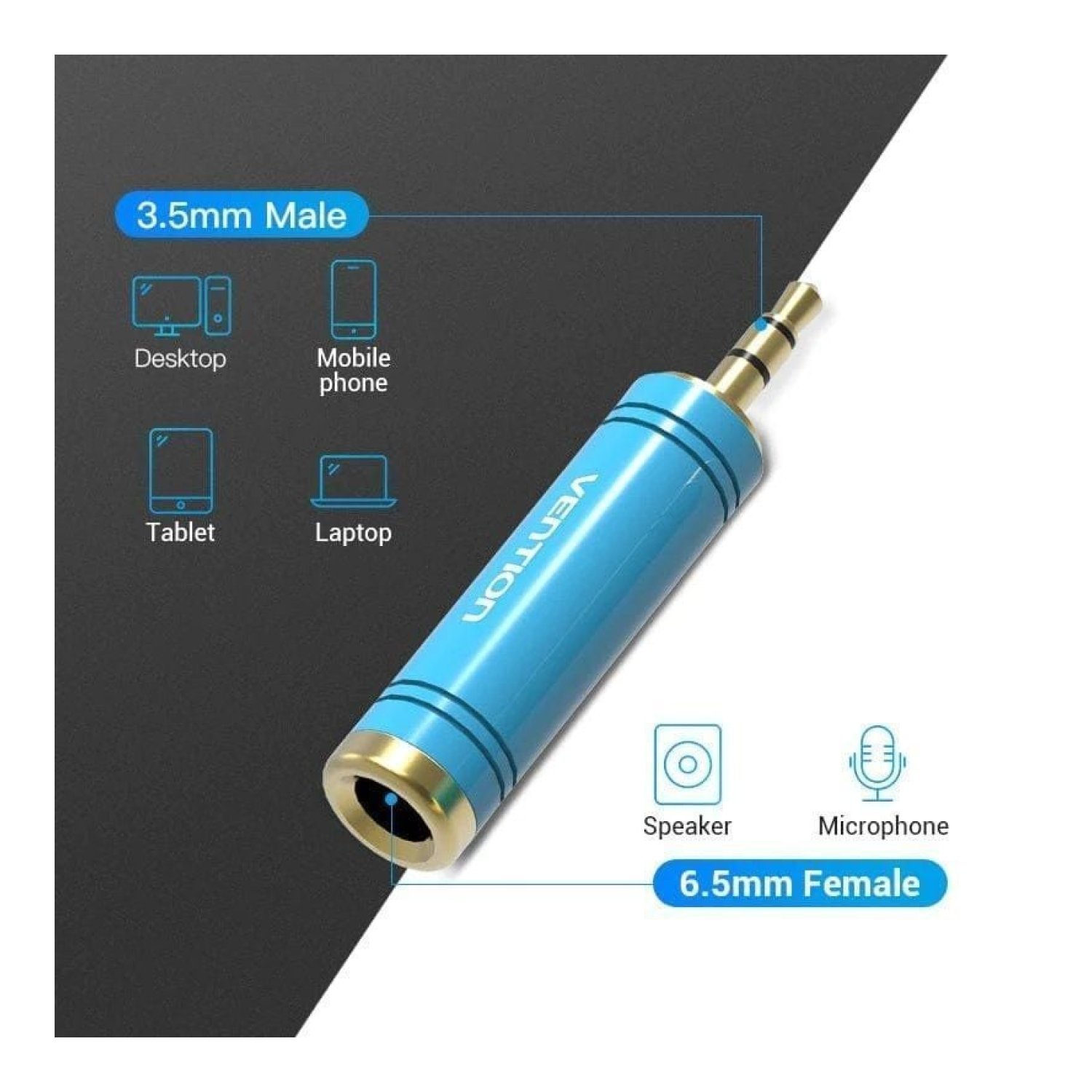 Vention · Adaptador Jack 3,5mm a 6,5mm · Macho-Hembra · Azul