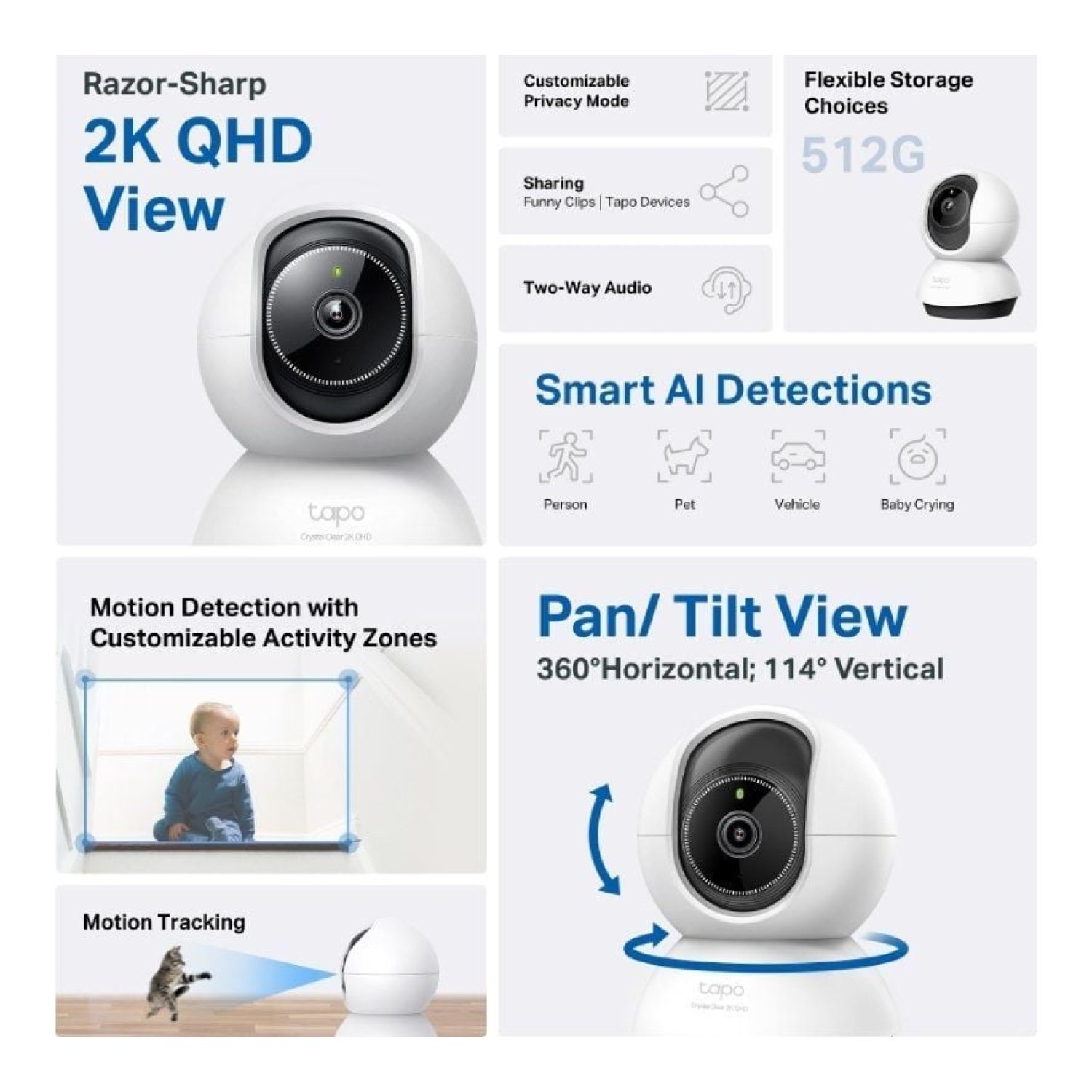 TP-Link Tapo TC72 · Cámara 360° · Visión Nocturna · Control por APP