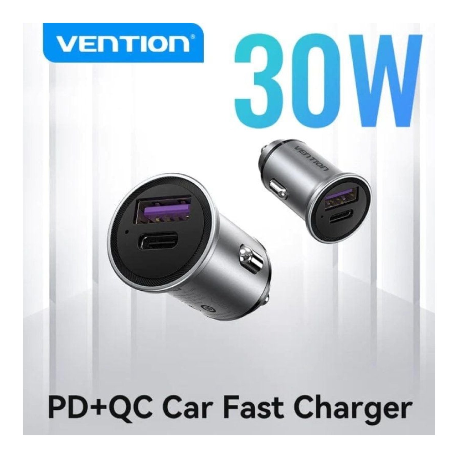 Vention Cargador de Coche · 30W · 1x USB-C · 1x USB