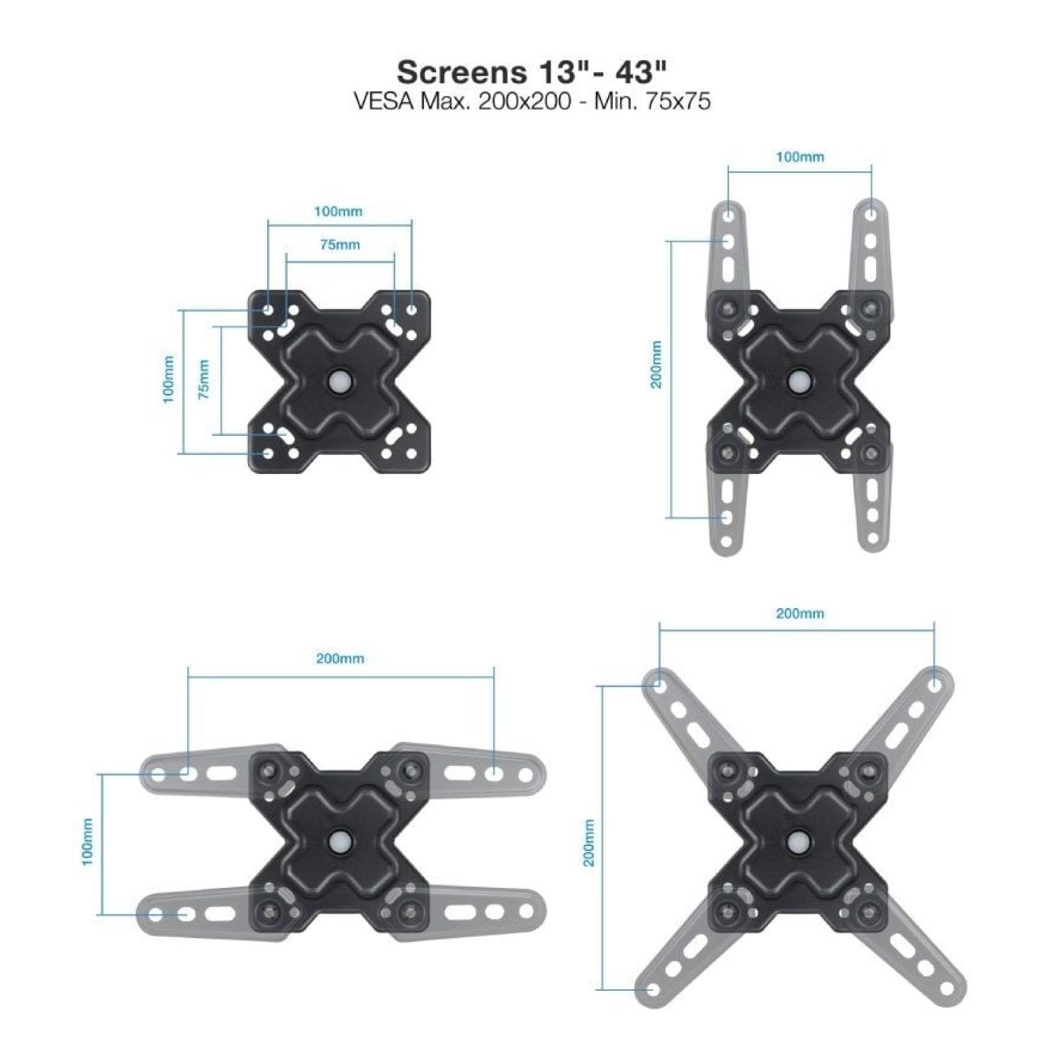 TOOQ Soporte TV Pared · 13-43" · Giratorio e Inclinable · Hasta 20kg