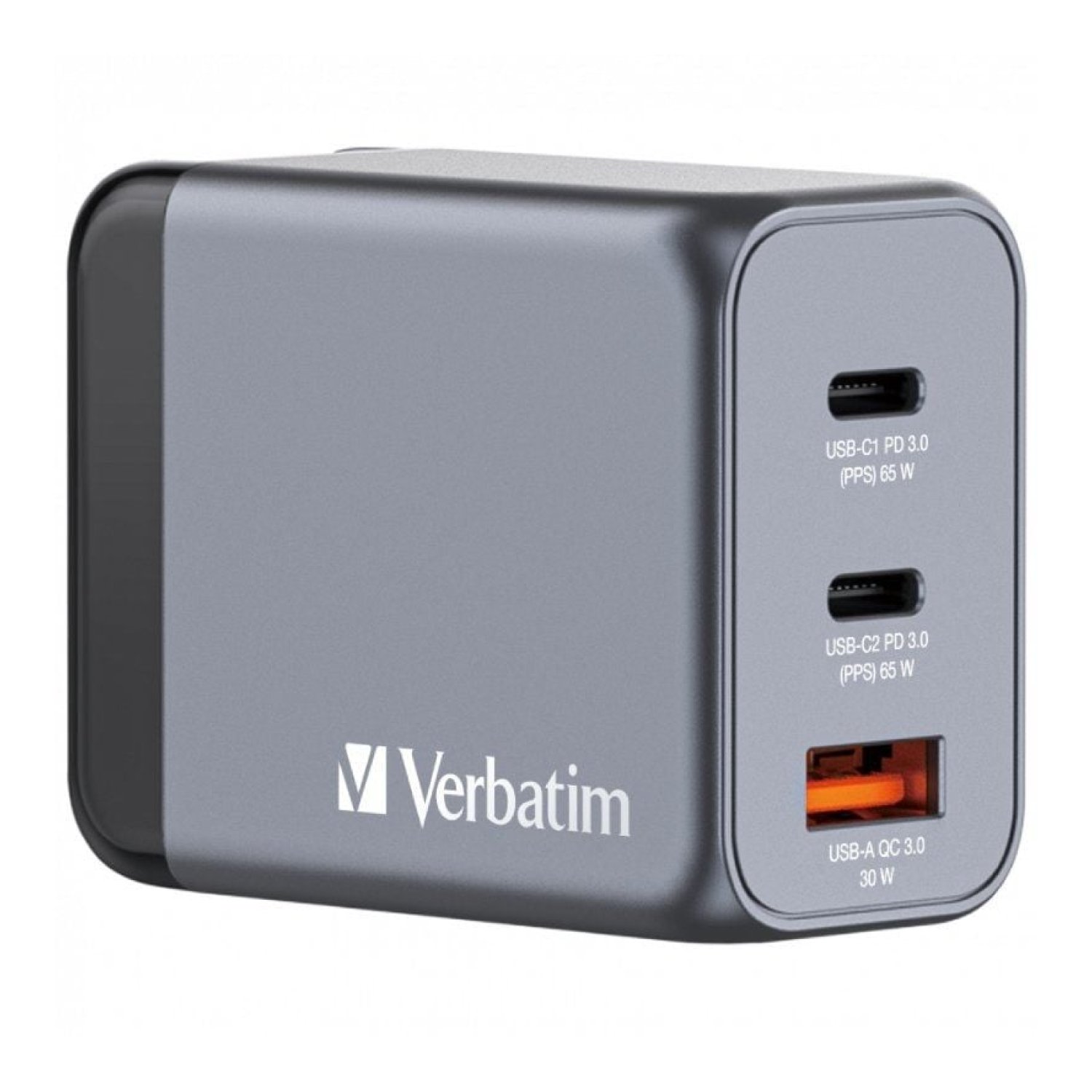 Verbatim · Cargador de Pared GaN · 65W · 2x USB-C · 1x USB · Viaje