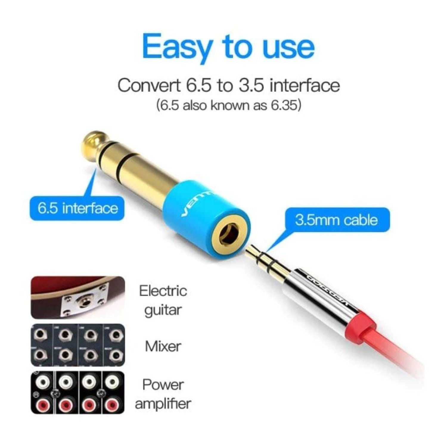 Vention Adaptador Jack · 6,5mm Macho a 3,5mm Hembra · Azul