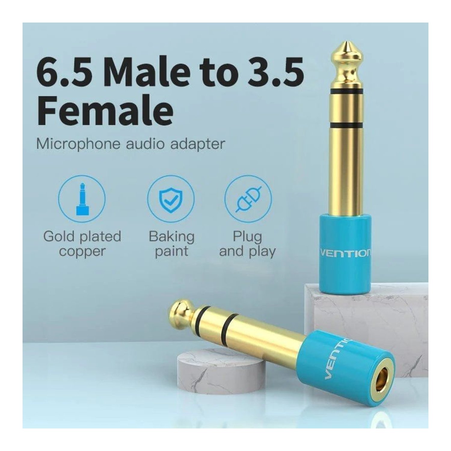 Vention Adaptador Jack · 6,5mm Macho a 3,5mm Hembra · Azul