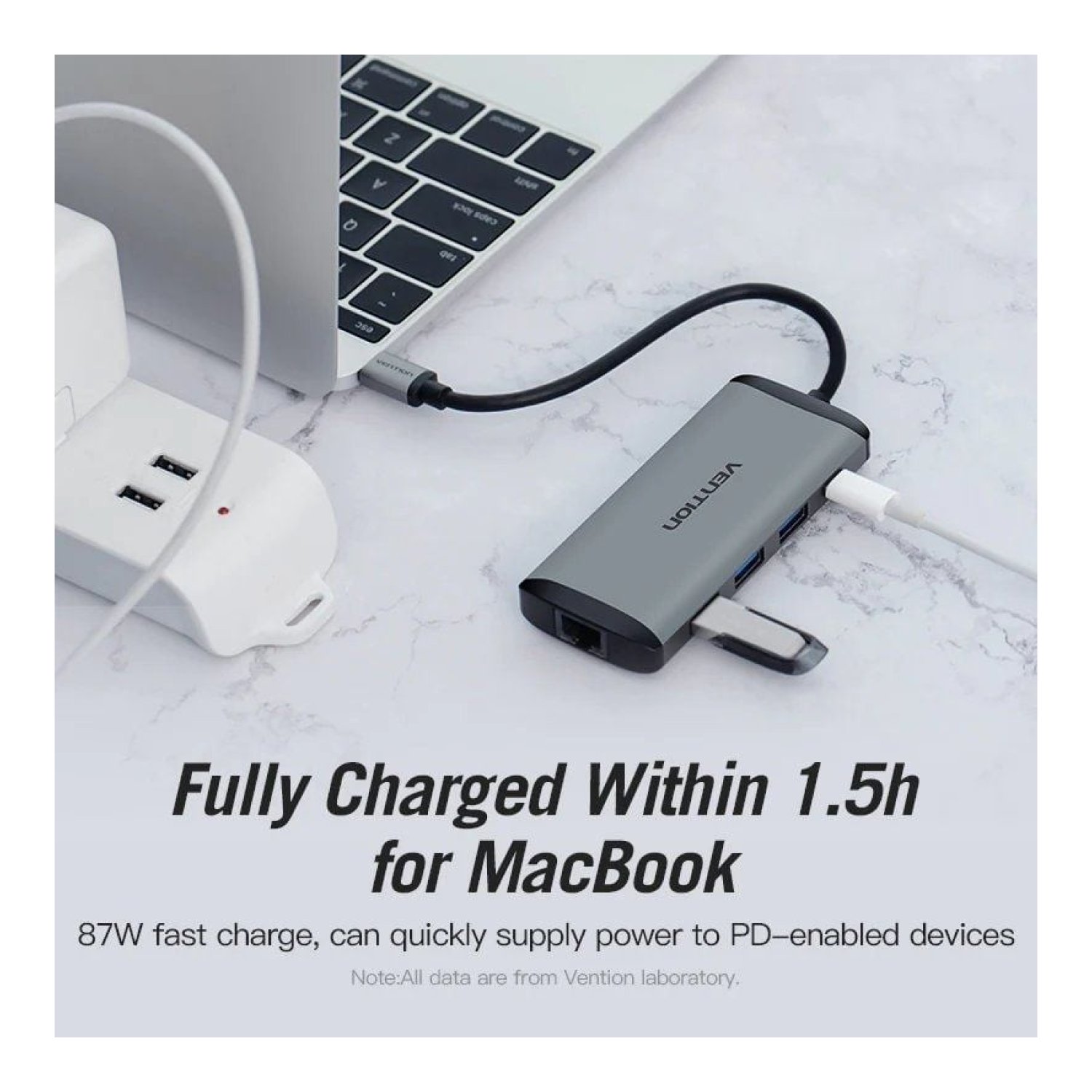 Vention Docking USB Tipo-C · HDMI 4K · 3xUSB · USB-C PD · RJ45 · Lector tarjetas