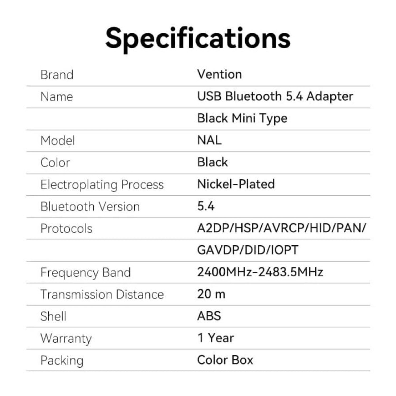 Vention NALB0 · Adaptador USB-Bluetooth · Conexión Inalámbrica