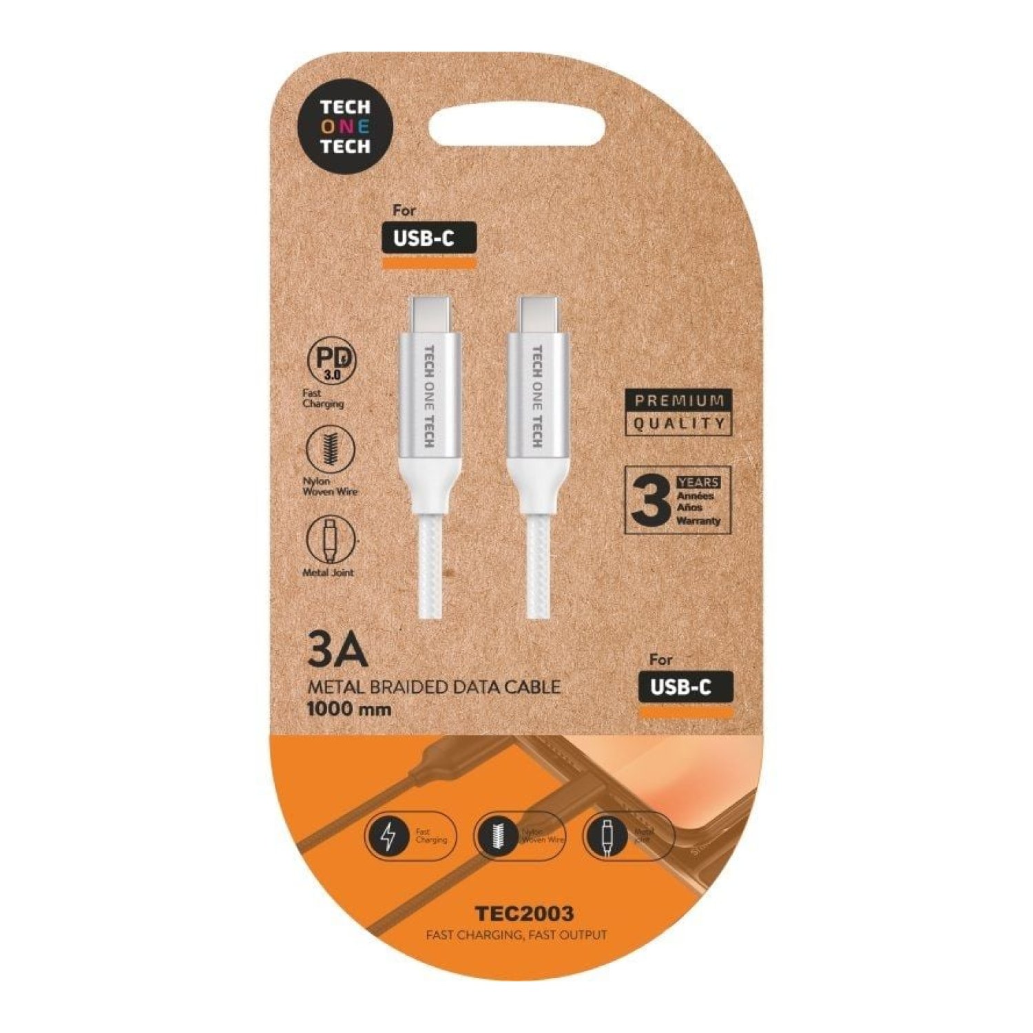 Tech One Tech · Cable USB 2.0 Tipo-C · 20W · 480Mbps · 1m · Blanco