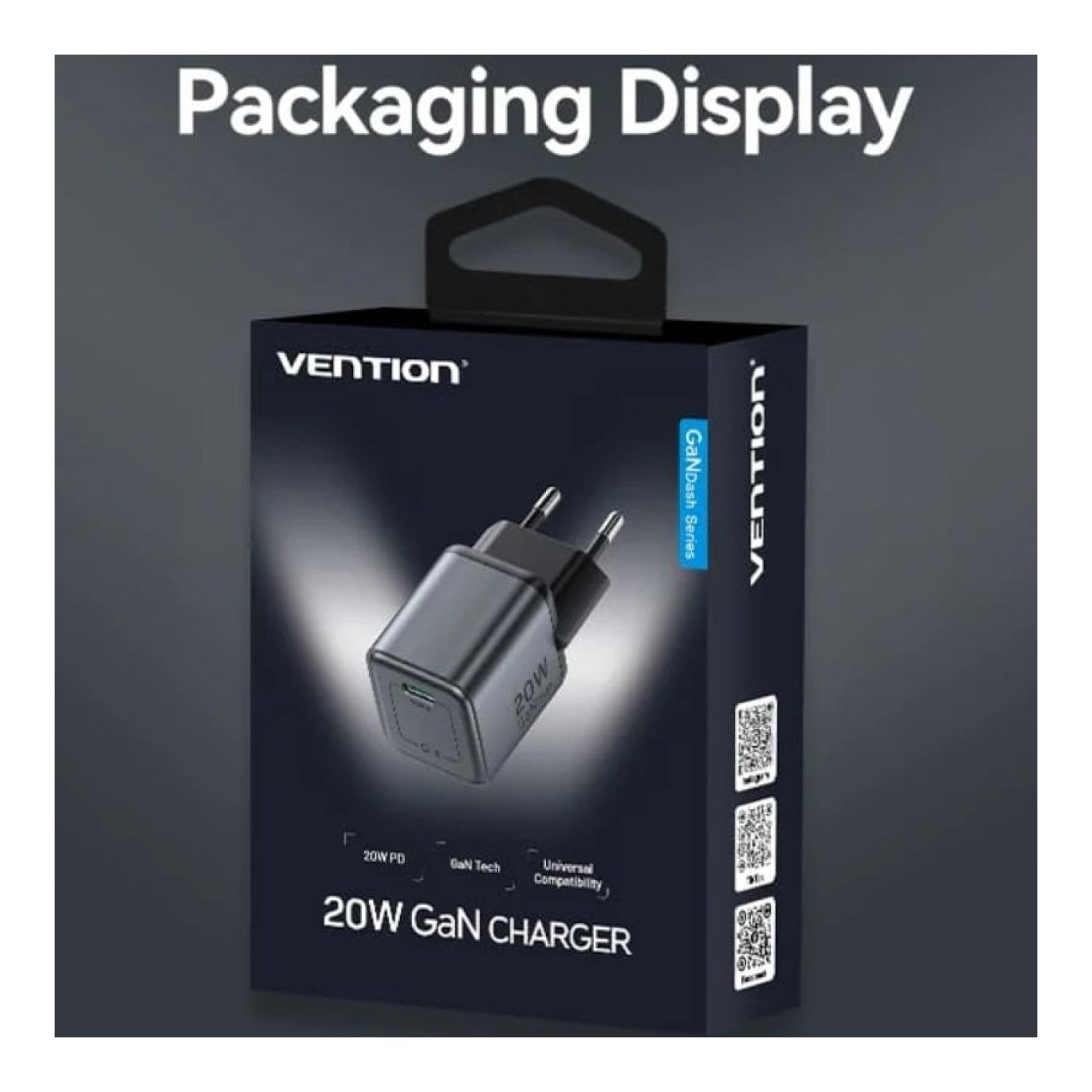 Vention Cargador GaN · USB-C · 20W · Carga Rápida