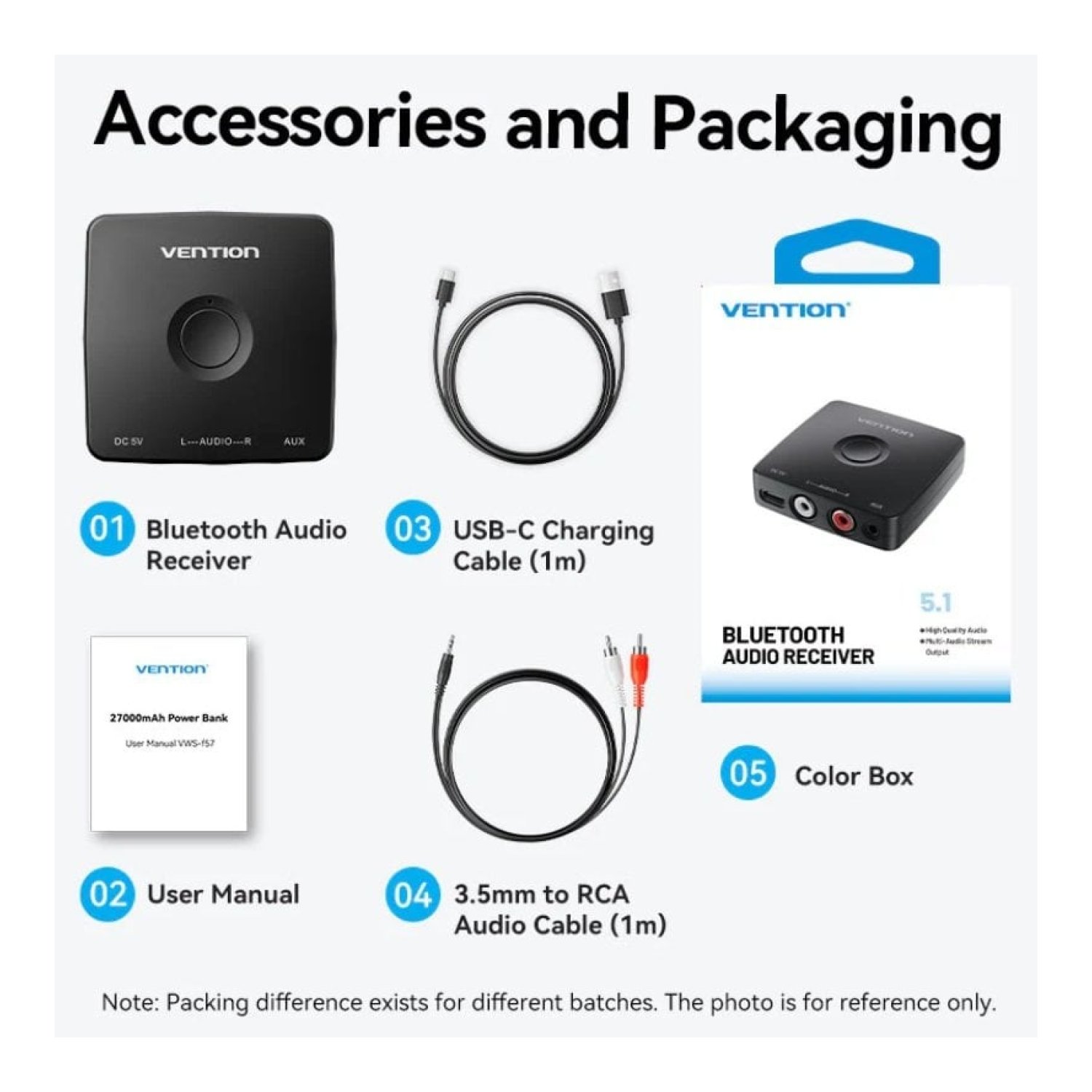 Vention NAJB0 · Receptor de Audio Inalámbrico · Bluetooth · Jack 3.5mm