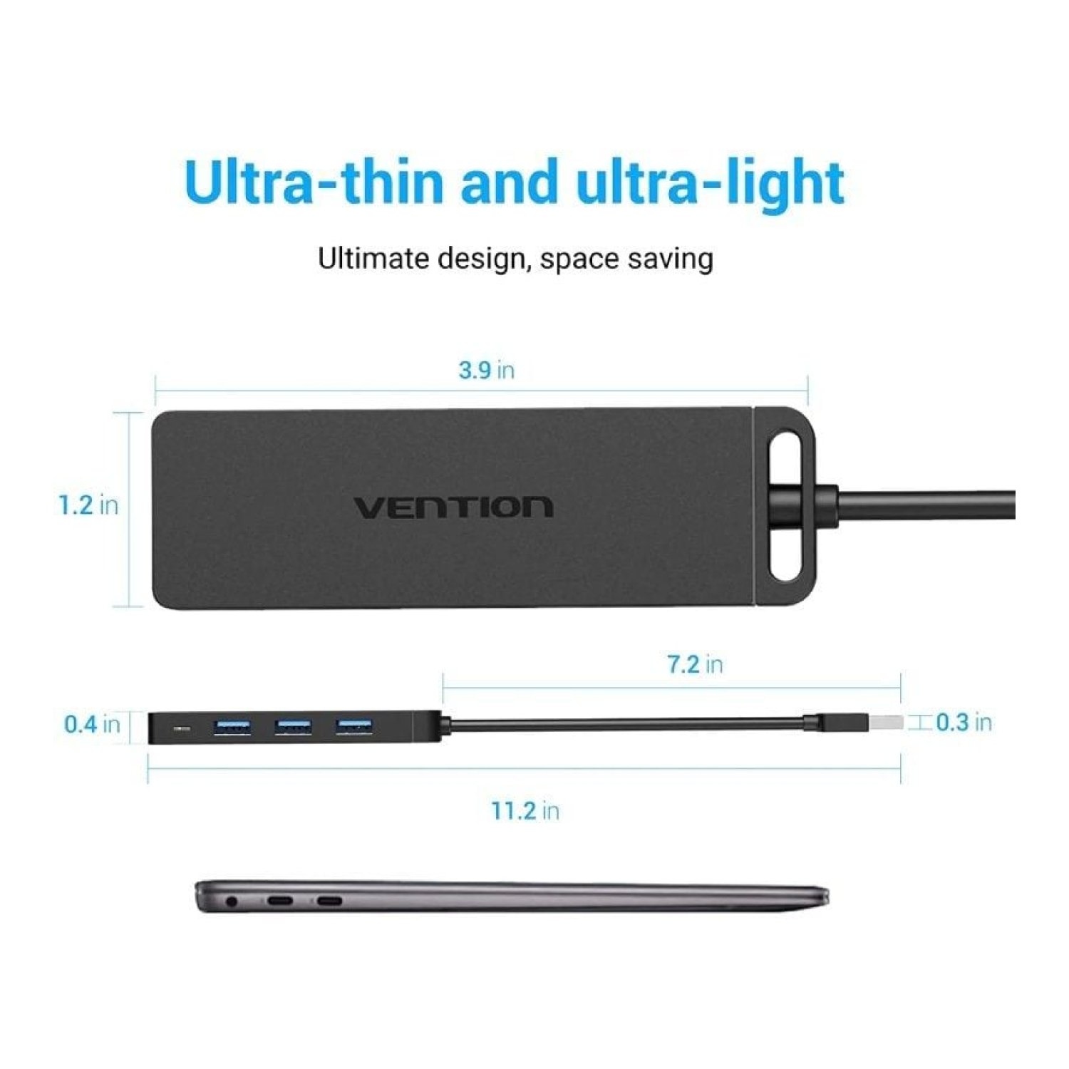 Vention Hub USB 3.0 · 4 Puertos USB · 1 MicroUSB PD