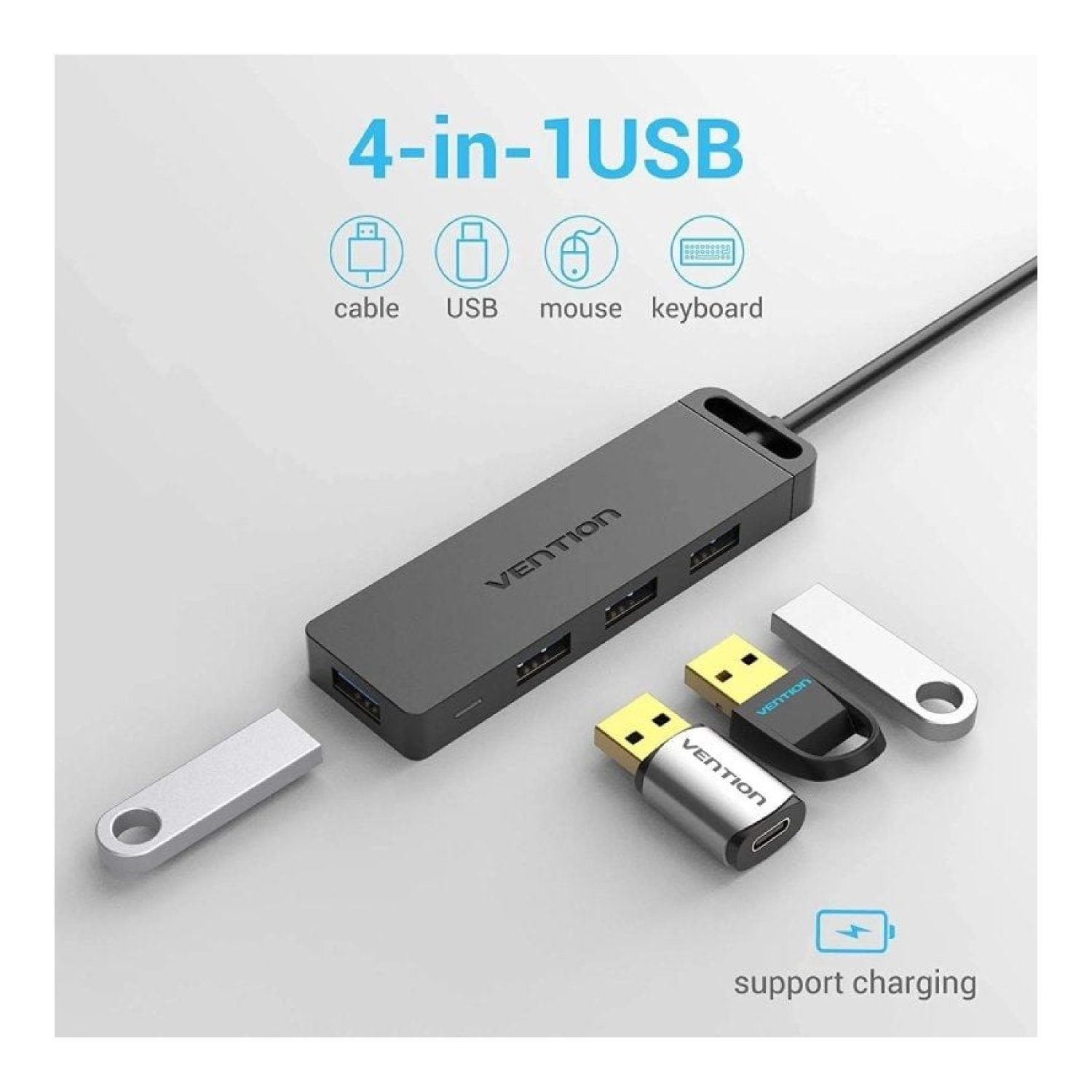 Vention Hub USB 3.0 · 4 Puertos USB · 1 MicroUSB PD