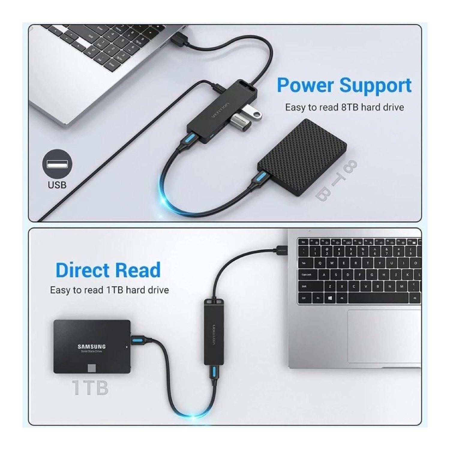 Vention Hub USB 3.0 · 4 Puertos USB · 1 MicroUSB PD