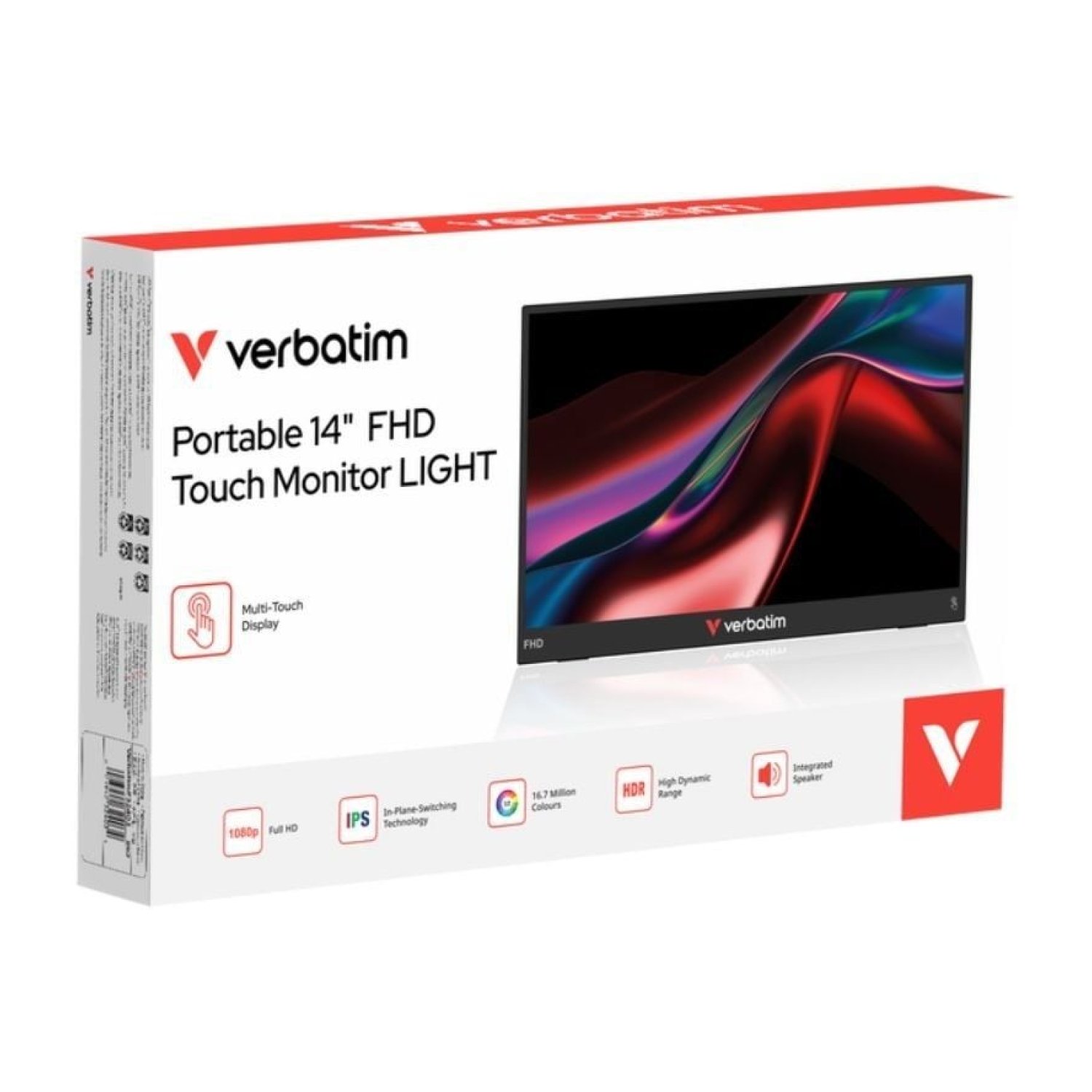 Monitor Portátil Táctil Verbatim Touch Light 14"/ Full HD/ Multimedia/ Negro