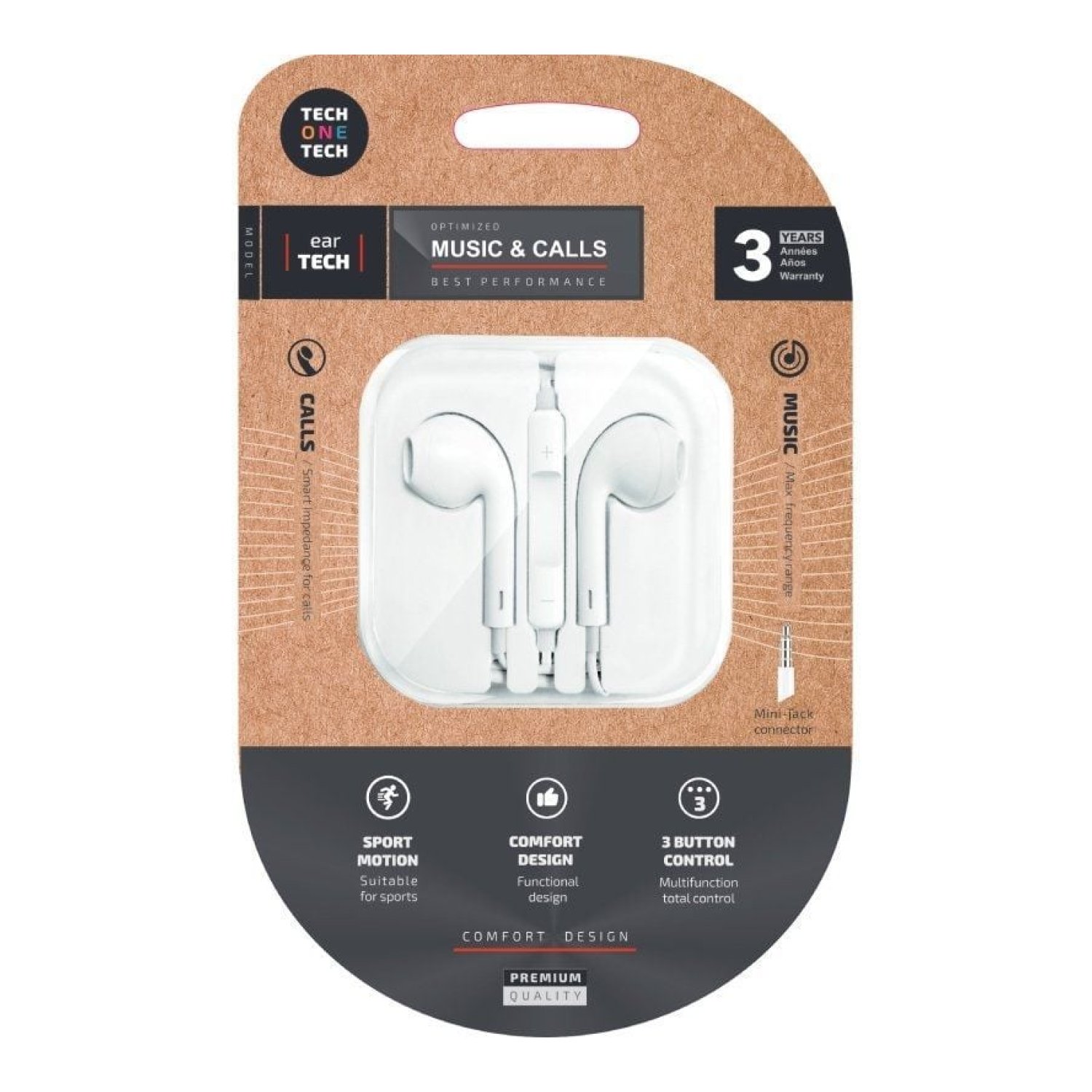 Tech One Tech earTECH · Auriculares Intrauditivos · Micrófono · Jack 3.5mm · Blancos