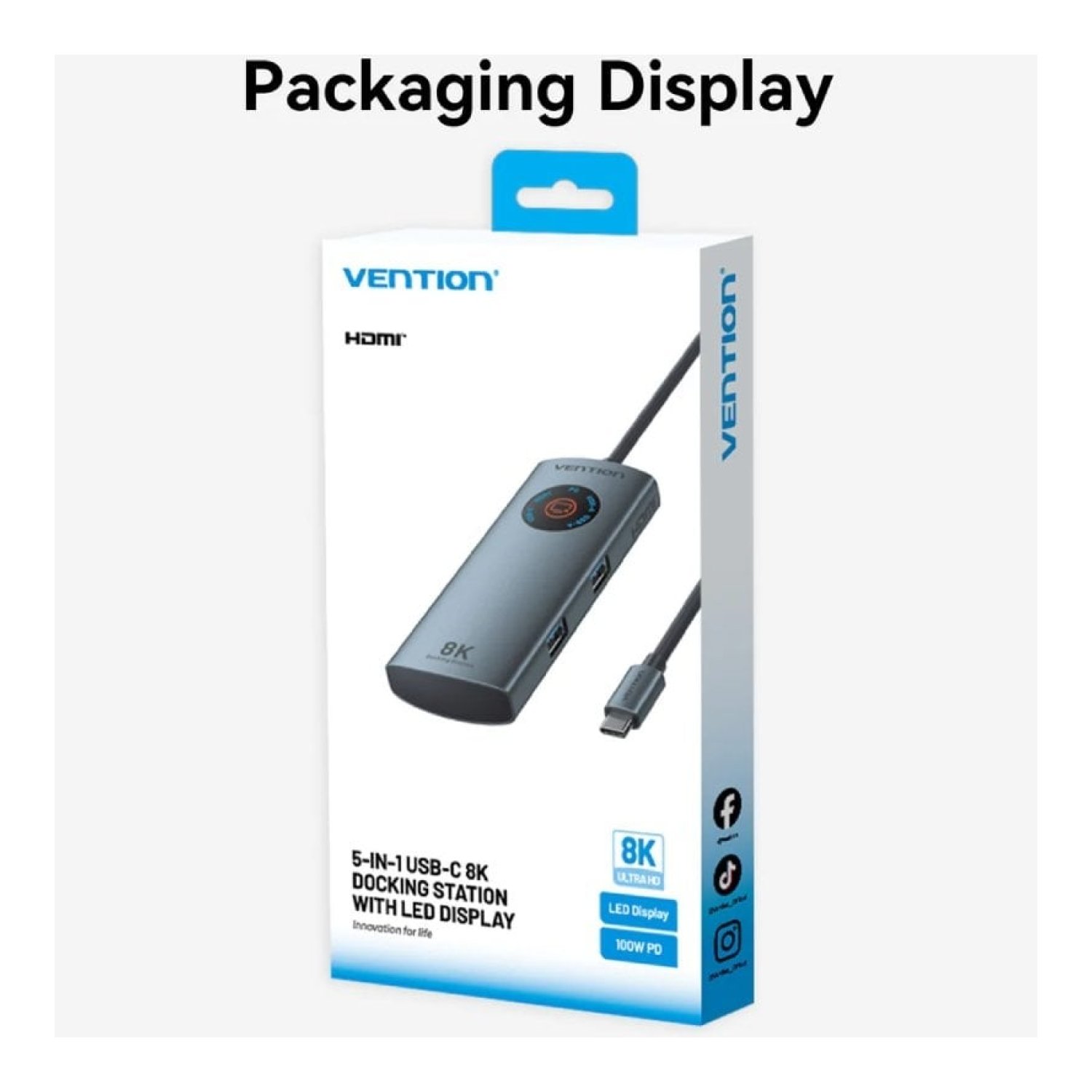 Vention Docking USB Tipo-C · 2xUSB · HDMI · USB-C PD · Gris