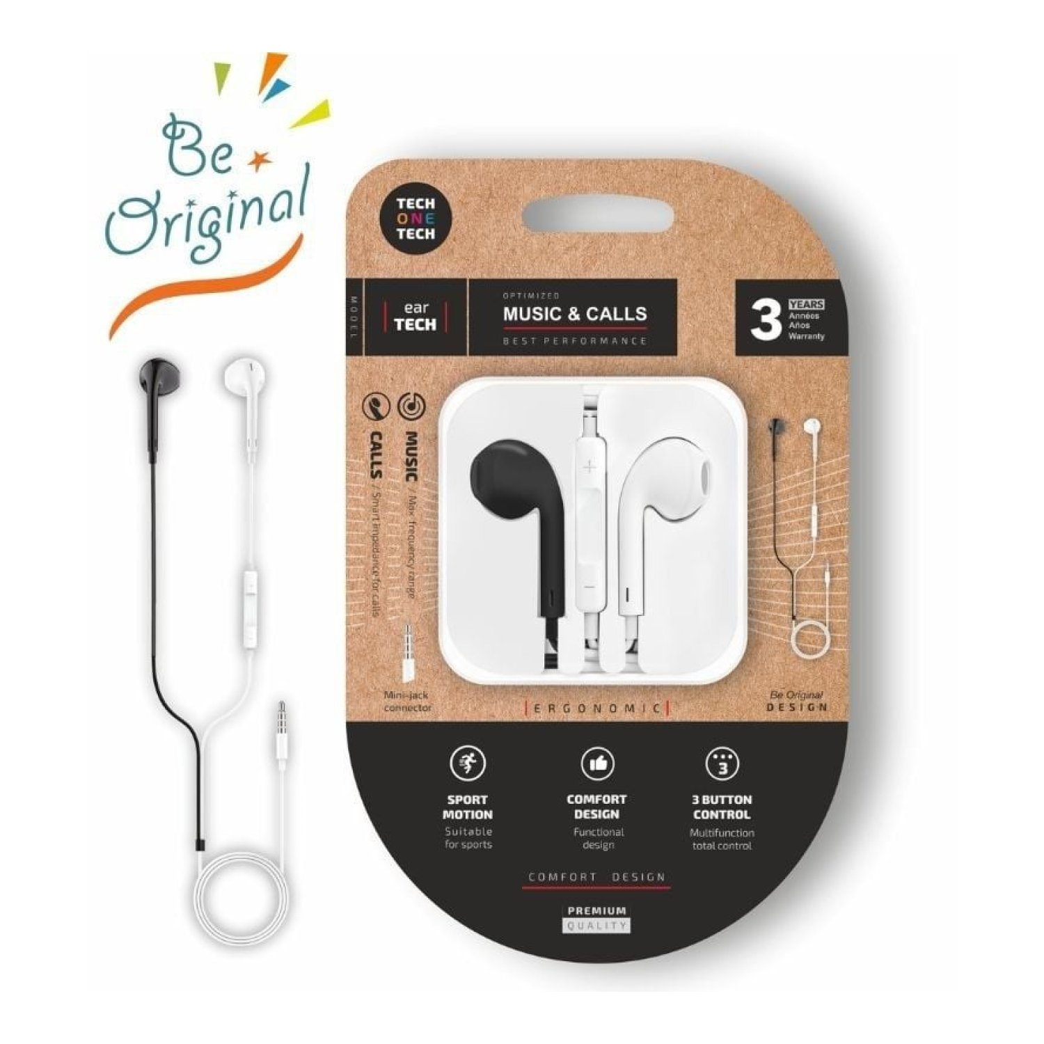 Tech One Tech earTECH B&W · Auriculares Intrauditivos · Micrófono · Jack 3.5mm