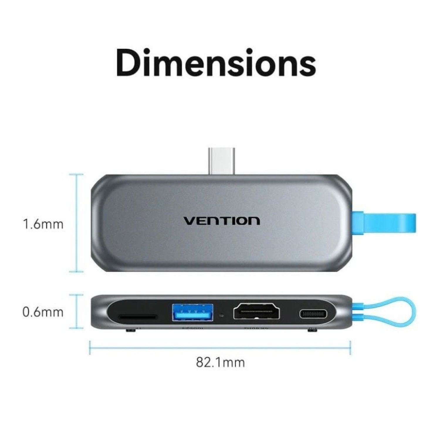 Vention Docking USB Tipo-C · 1xHDMI · 1xUSB · 1xUSB-C PD · Lector de Tarjetas · Gris