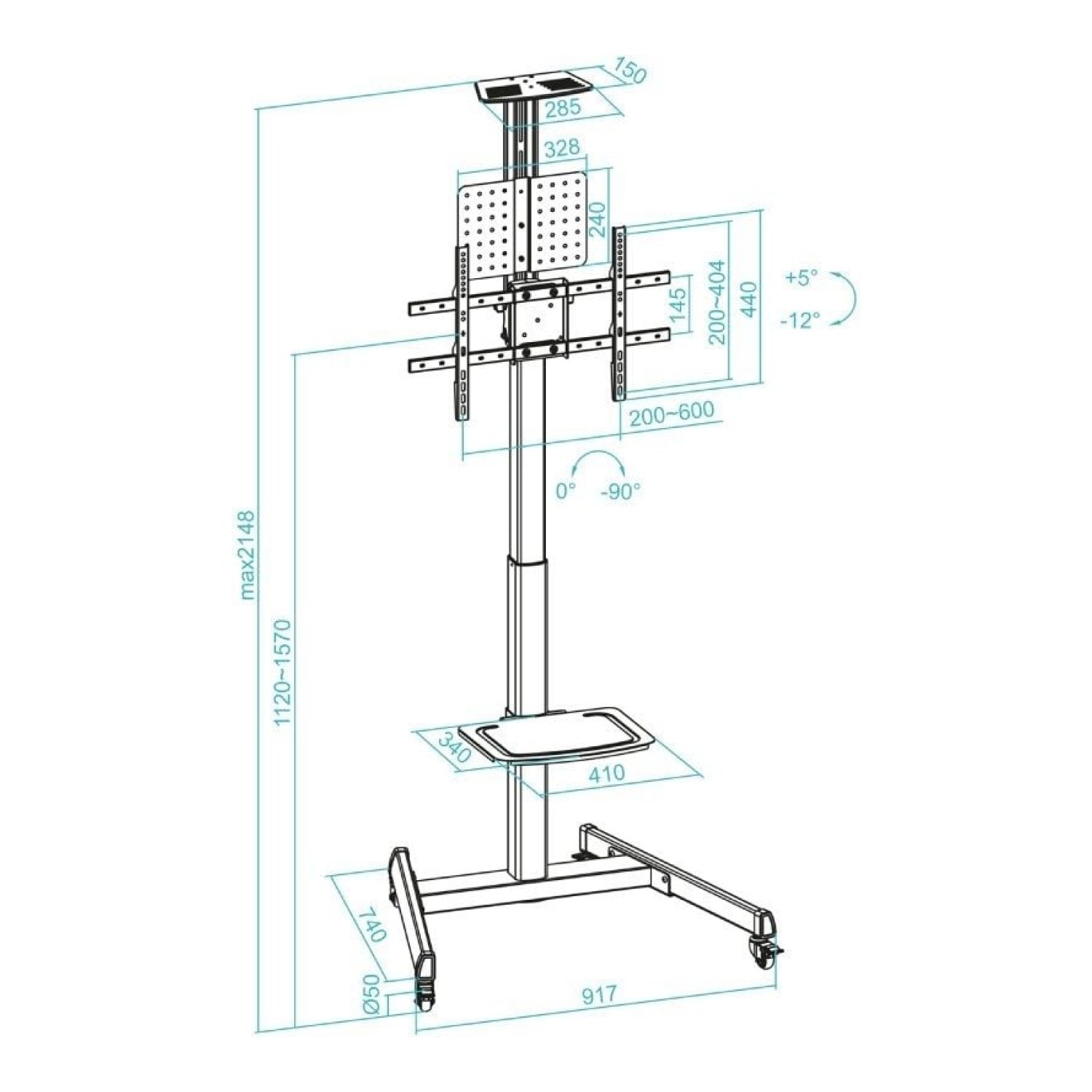 TooQ FS1184M-B · Soporte de Suelo Inclinable · 35-70" · Hasta 70kg · Con Ruedas