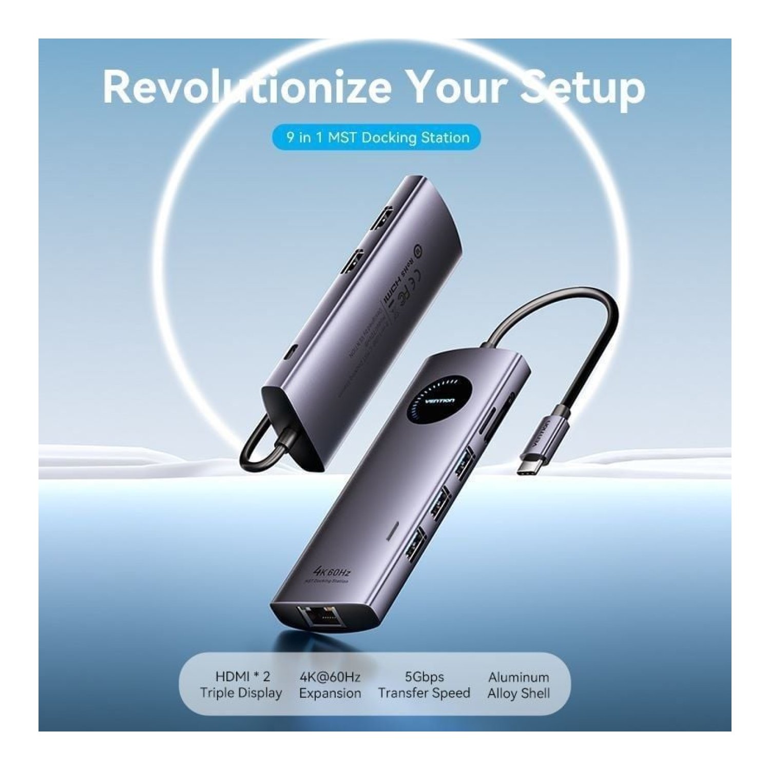 Docking USB Tipo-C Vention TQVHB/ 2xHDMI 4K/ 3xUSB/ 1xRJ45/ 1xLector de Tarjetas/ 1xUSB Tipo-C PD/ Gris