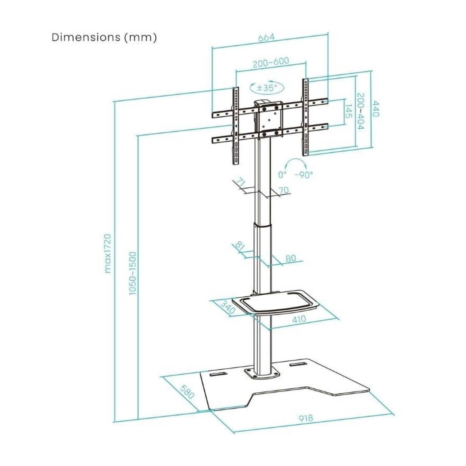 TooQ FS2284M-B · Soporte Suelo Rotatorio · 37-70" · Hasta 70kg