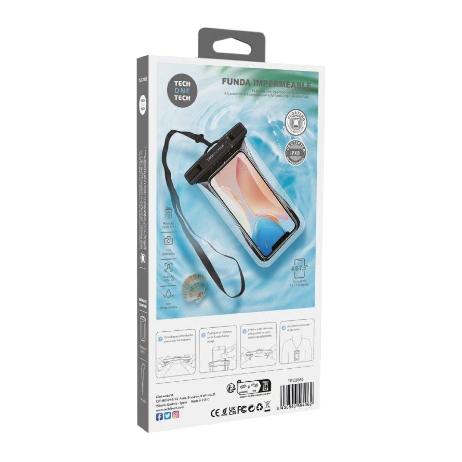 Tech One Tech · Funda Universal Impermeable · Hasta 7,5" · Protección Total