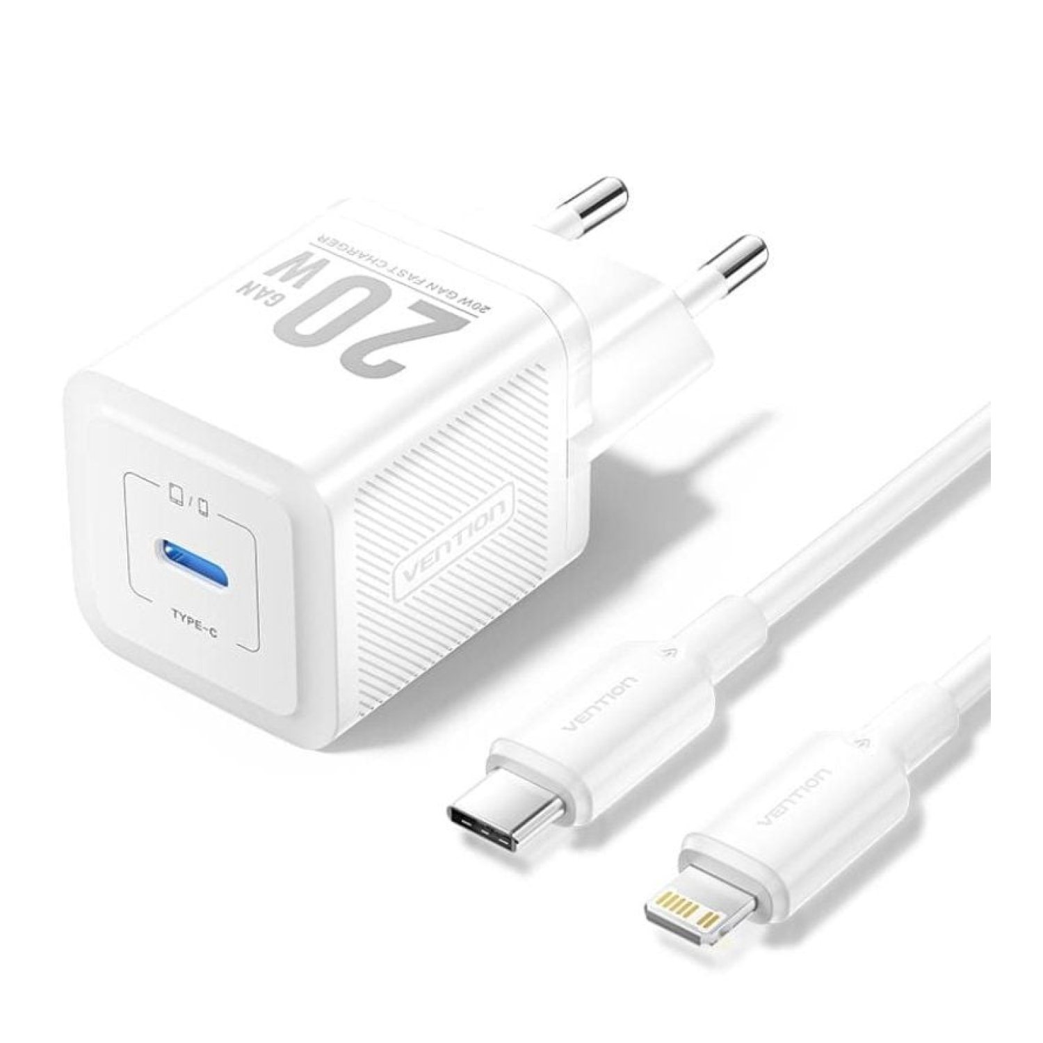 Vention Cargador GaN · USB-C · 20W · Cable Lightning incluido