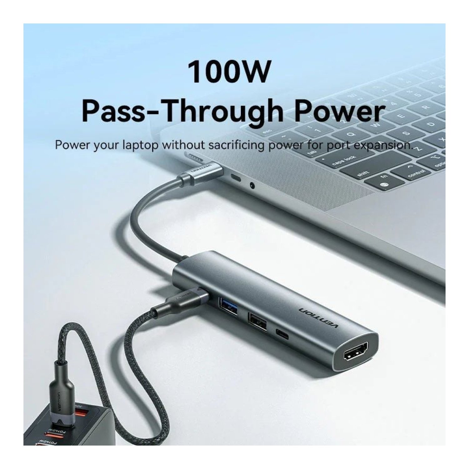 Vention Docking USB-C · HDMI 4K · 2x USB · PD 100W · Gris