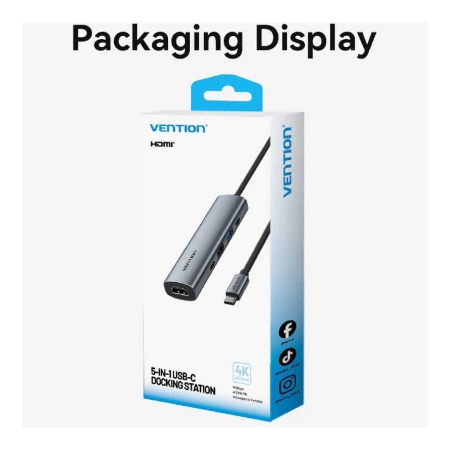 Vention Docking USB-C · HDMI 4K · 2x USB · PD 100W · Gris