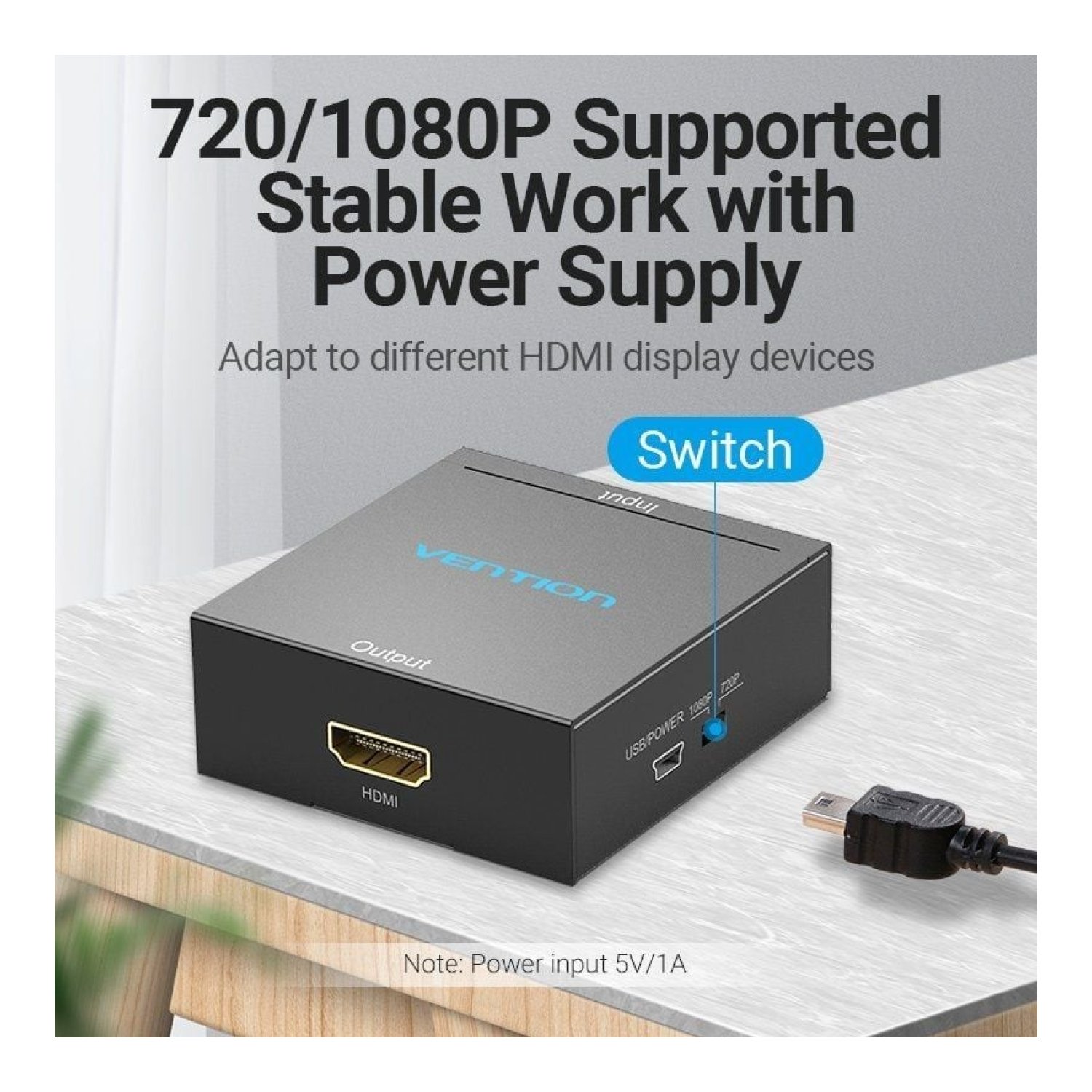 Vention · Convertidor RCA a HDMI · Conectores RCA/HDMI/MiniUSB