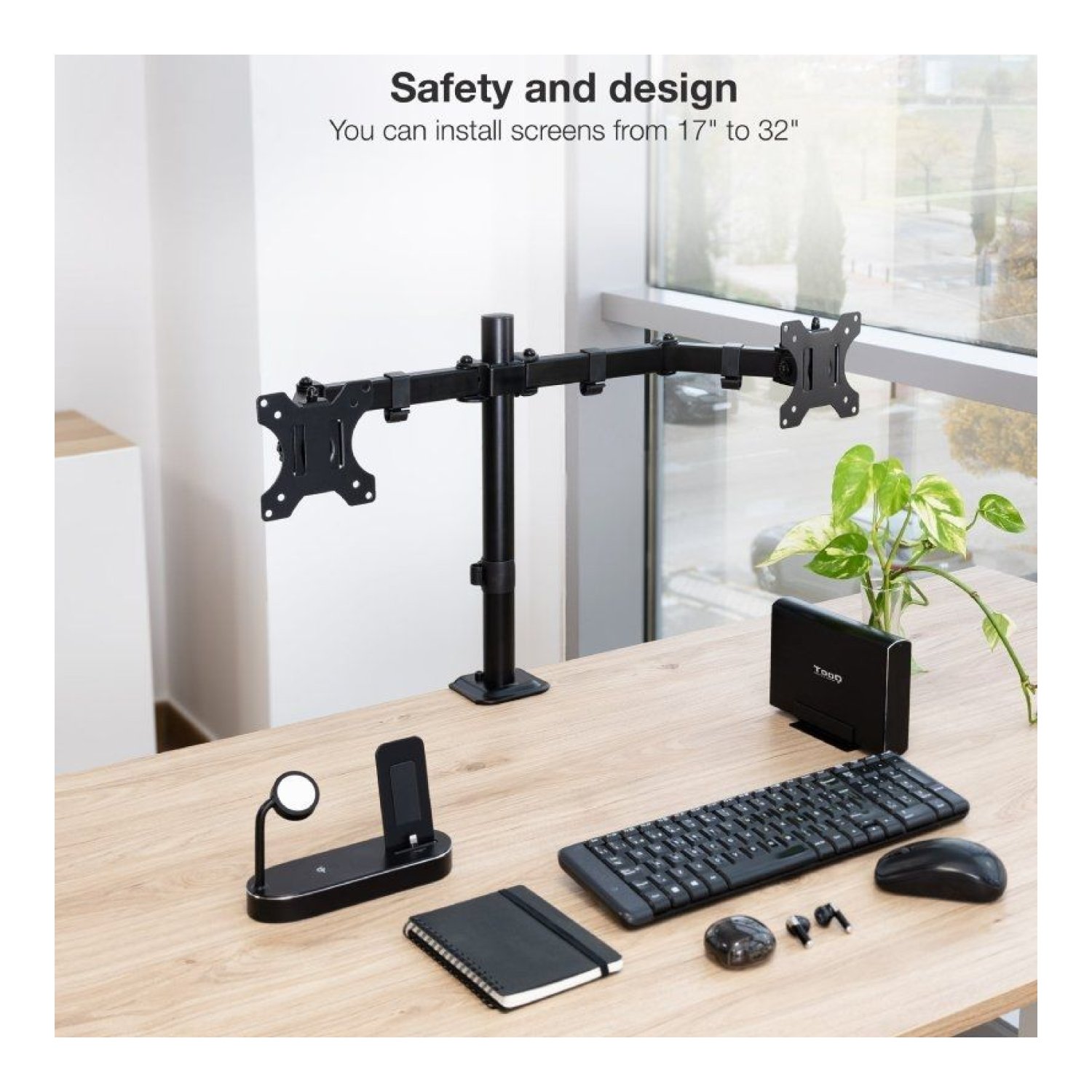 TooQ DB1802TN · Soporte Doble Monitor · Giratorio e Inclinable · Hasta 8kg