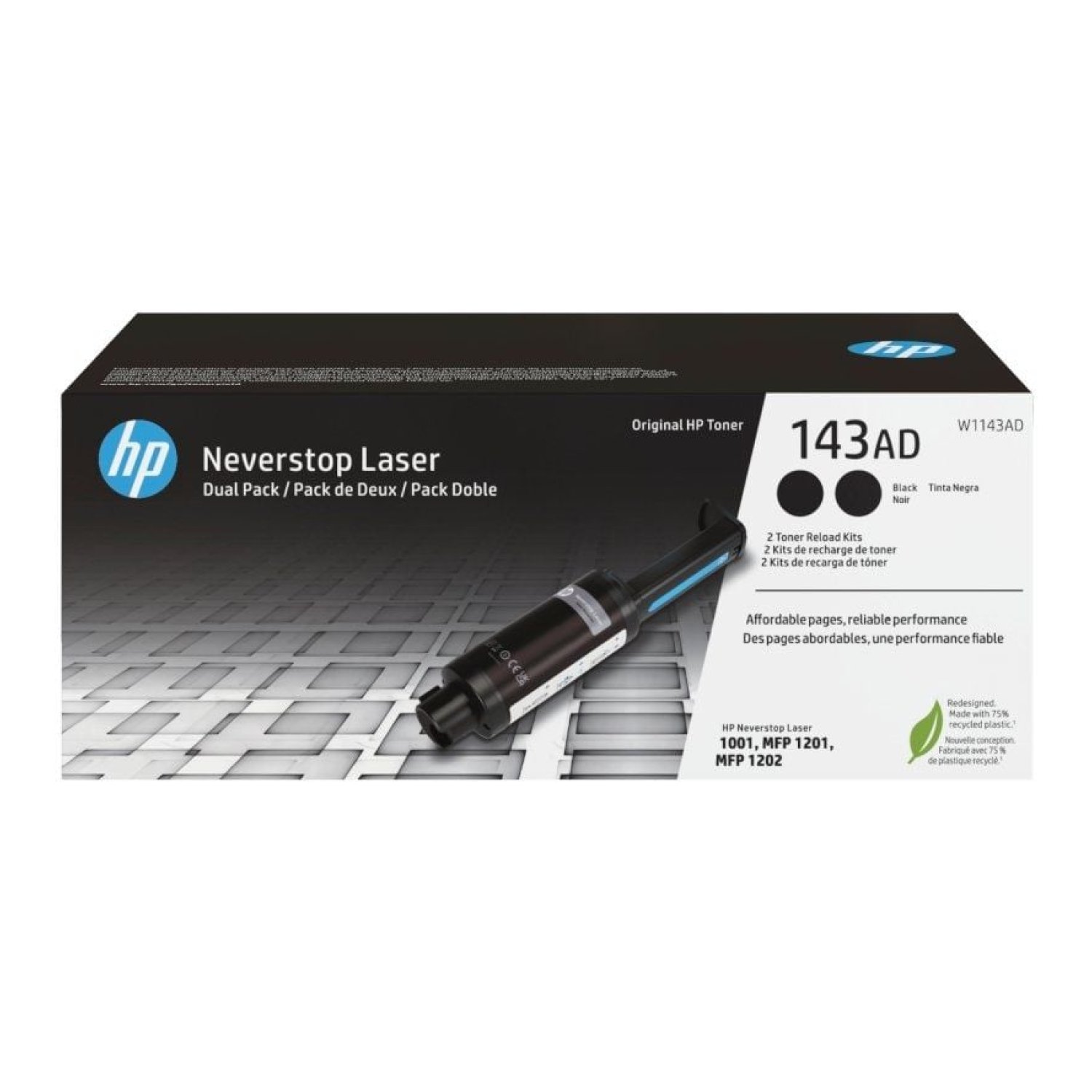 HP Nº143AD · Kit Recarga Tóner Original · 2x Negro
