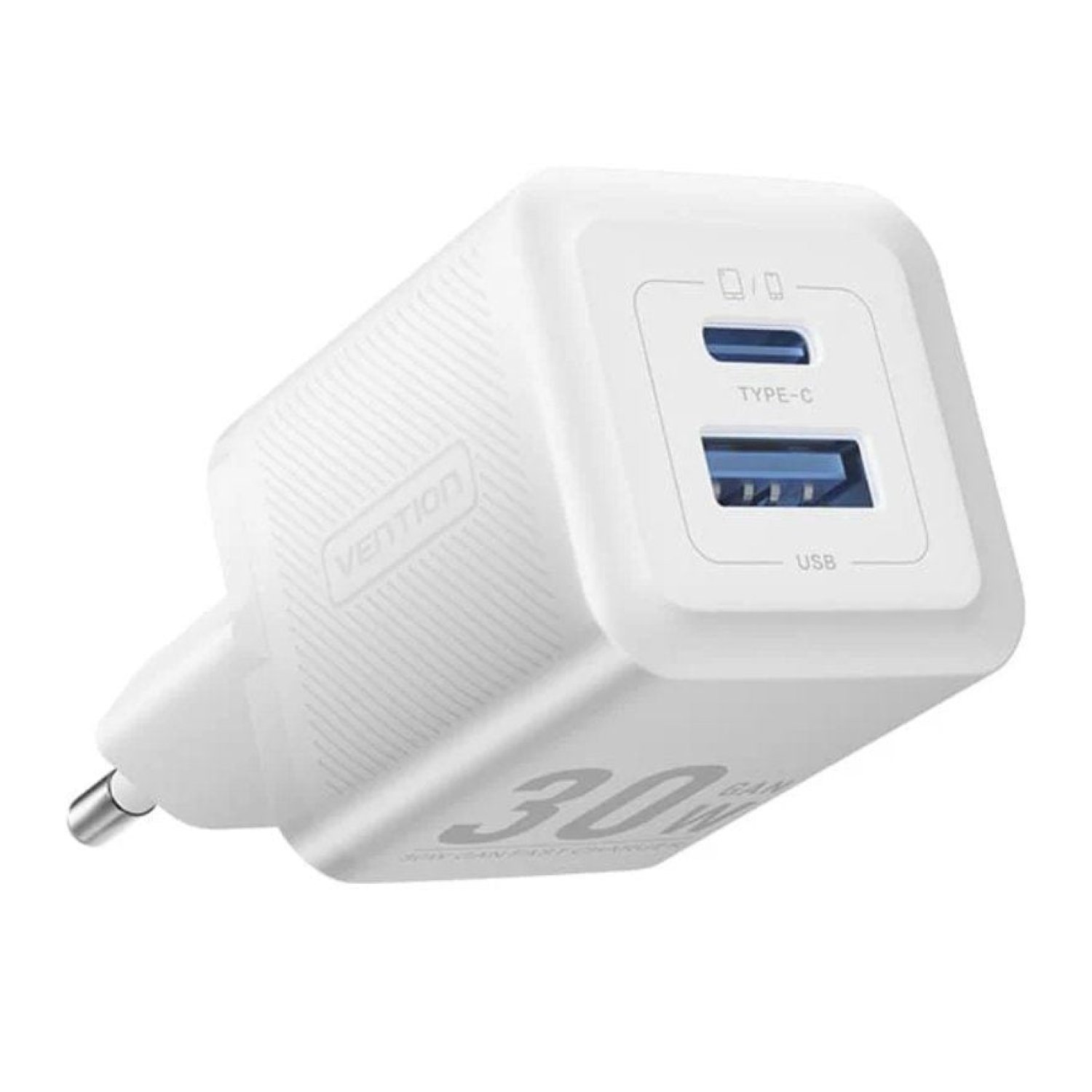 Vention Cargador GaN · 30W · 1 USB-C · 1 USB · Pared