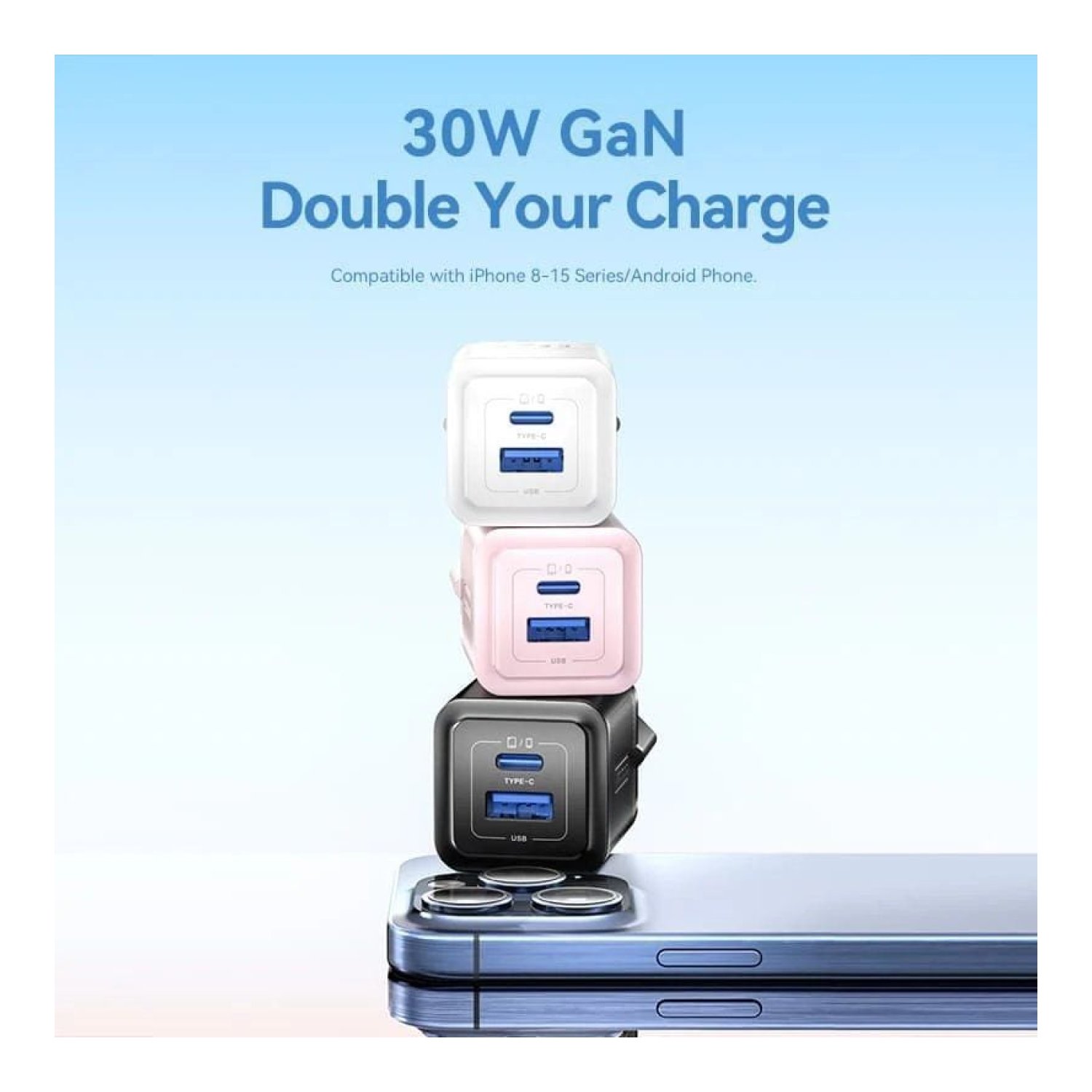 Vention Cargador GaN · 30W · 1 USB-C · 1 USB · Pared