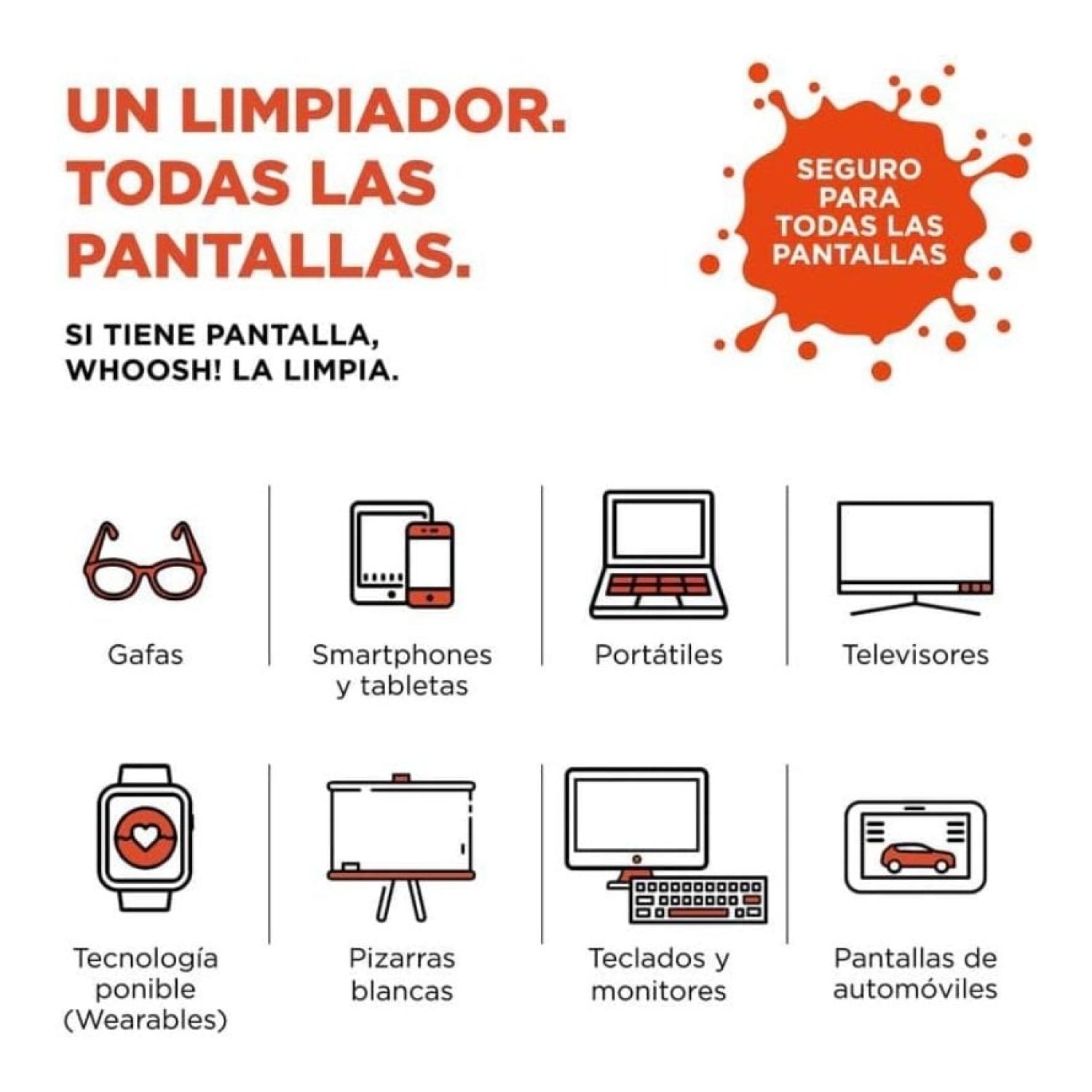 Whoosh Kit GO XL · Limpiador Pantallas · Spray 100ml + Paño Microfibra