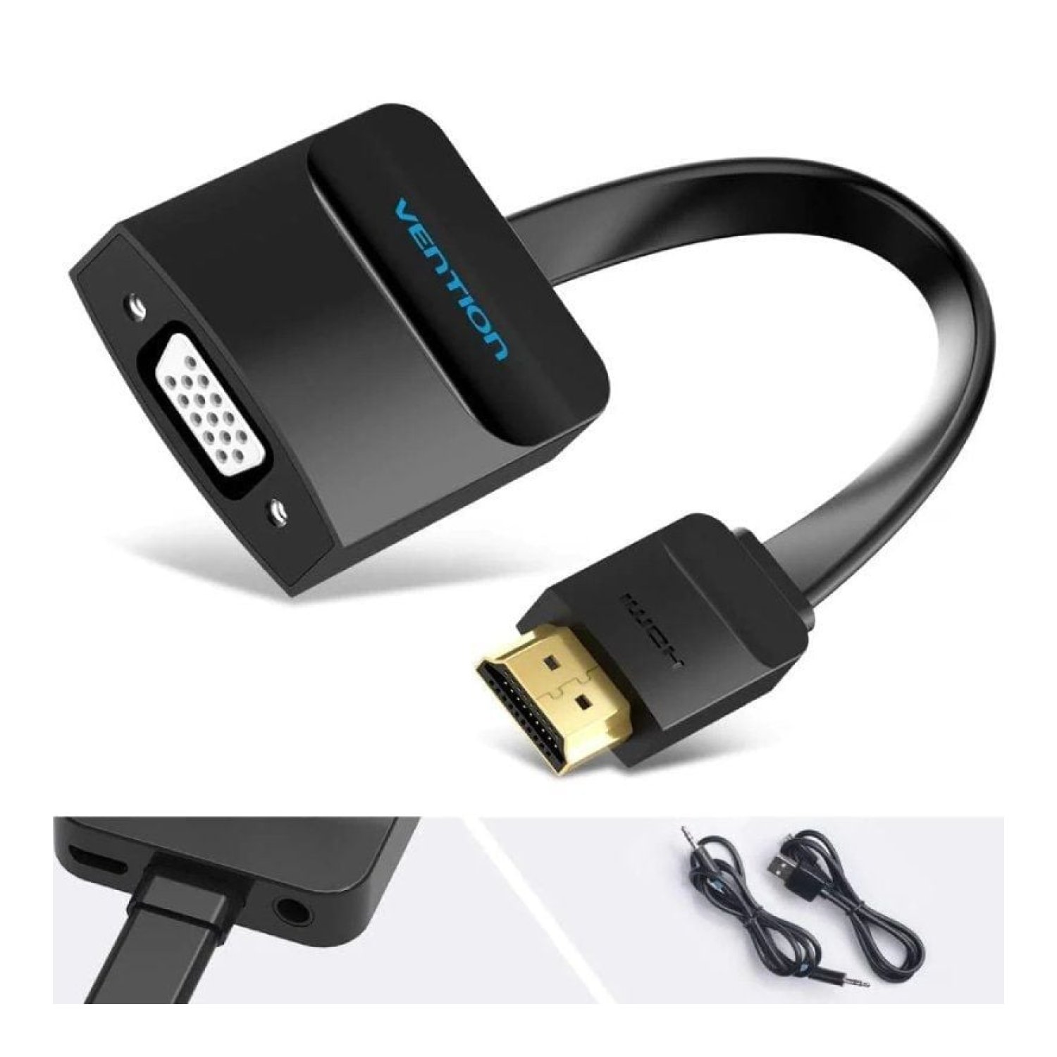Vention · Conversor HDMI a VGA + Audio · HDMI Macho · VGA + Jack 3.5 · 15cm · Negro