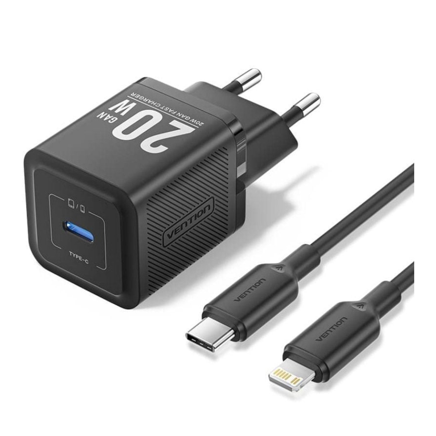 Vention Cargador GaN · 20W · USB-C · Cable Lightning incluido