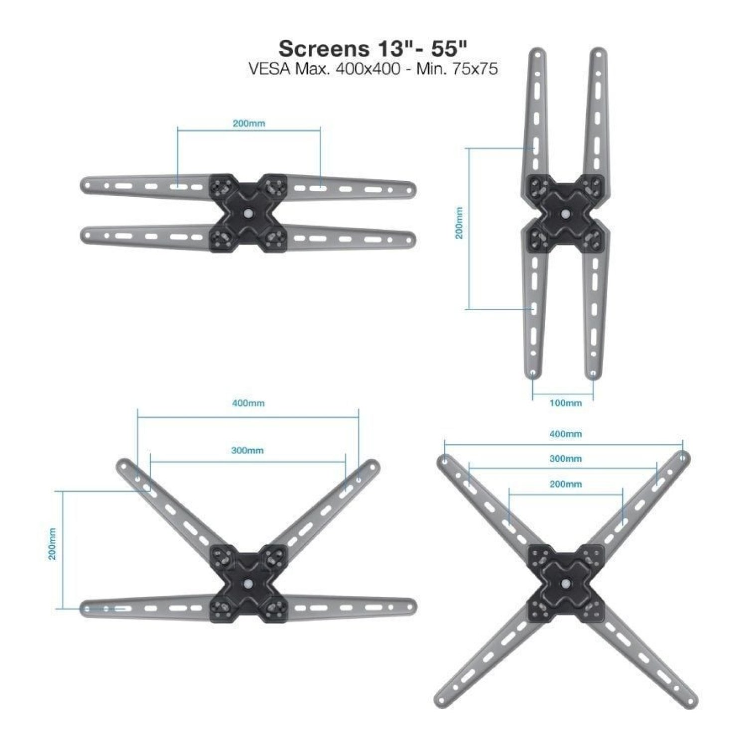 TooQ LP1356TN-B · Soporte Pared TV 13-55" · Extensible Giratorio Inclinable · 25kg