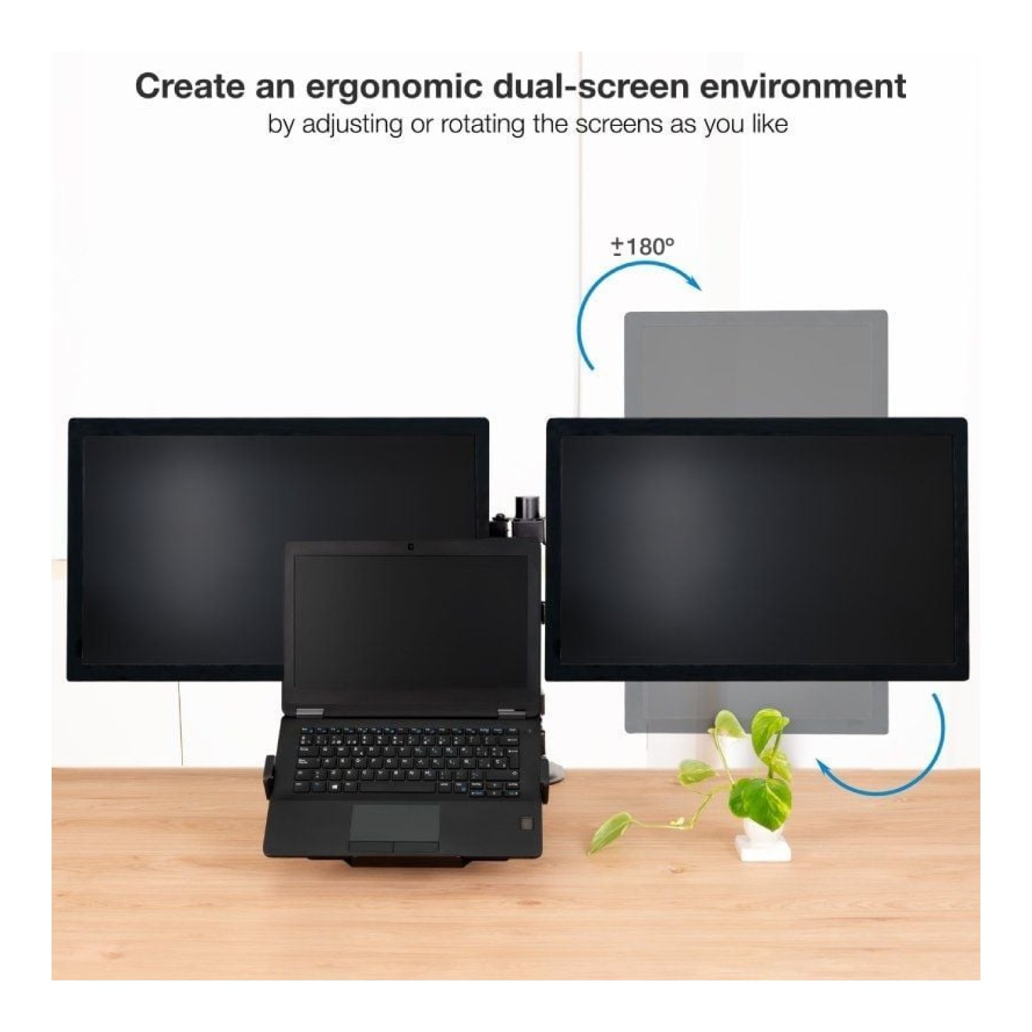 TooQ DB1202TN · Soporte Doble Monitor + Portátil · Giratorio · Inclinable · 9kg