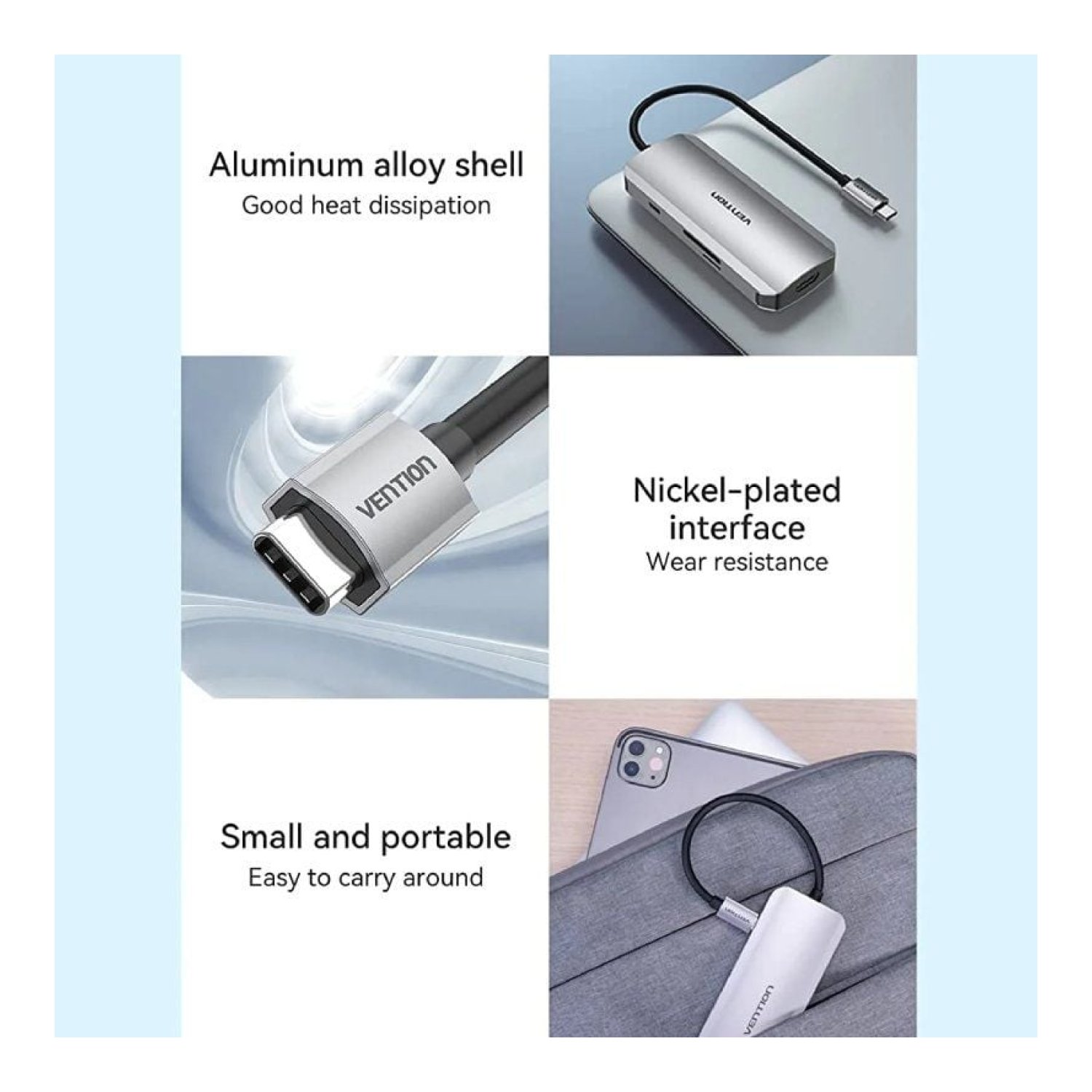 Vention Docking USB Tipo-C · HDMI 4K · 3xUSB · Lector Tarjetas · Gris