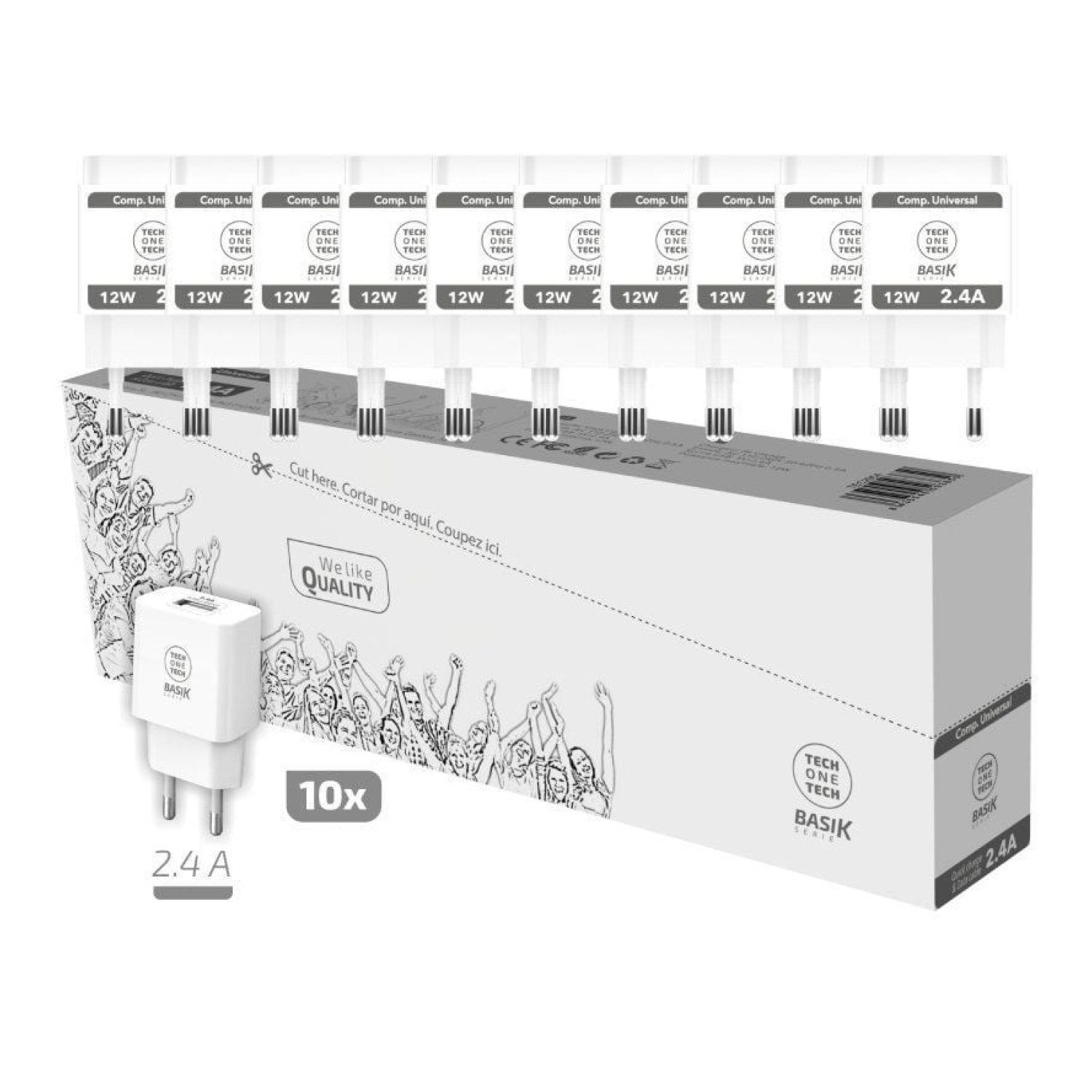 Tech One Tech Basik · Cargador de Pared · 10 Unidades · 1 USB · 12W