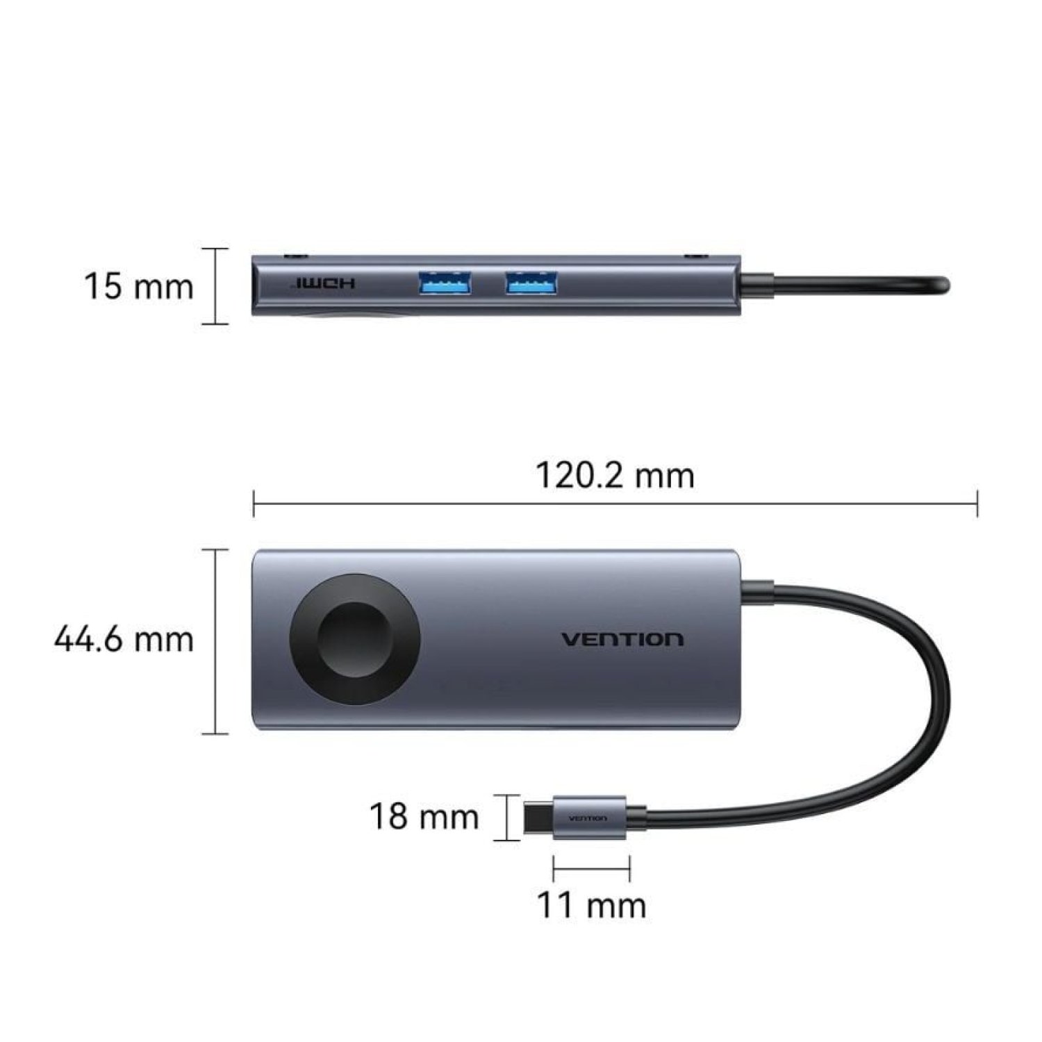 Vention Docking USB-C · HDMI 4K · 2xUSB · Carga Inalámbrica · Gris