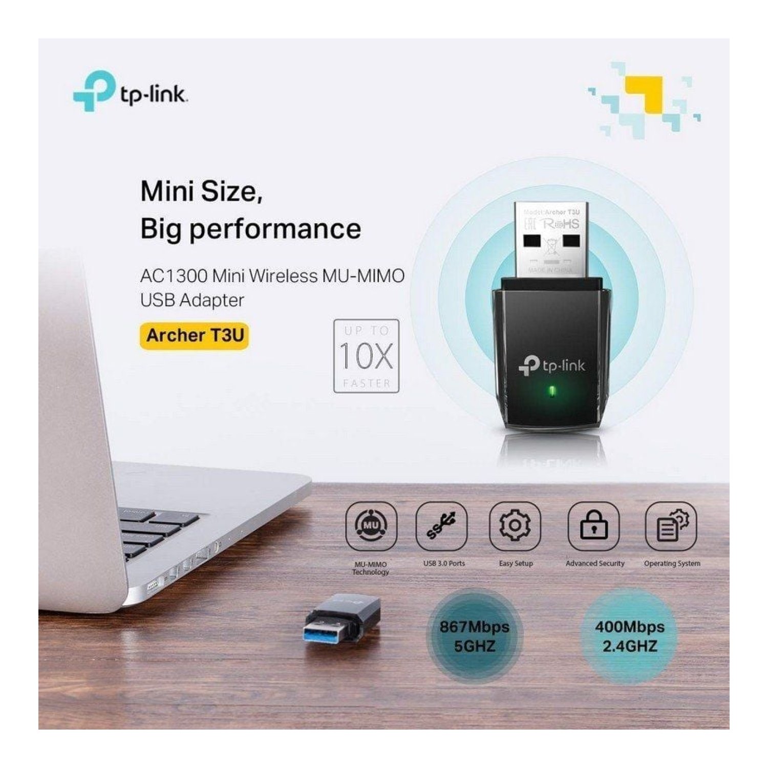 TP-Link Archer T3U · Adaptador USB WiFi · AC1300 · 1300Mbps