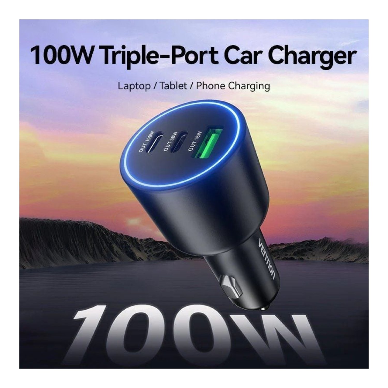 Vention · Cargador de Coche · 100W · 2x USB-C + 1x USB