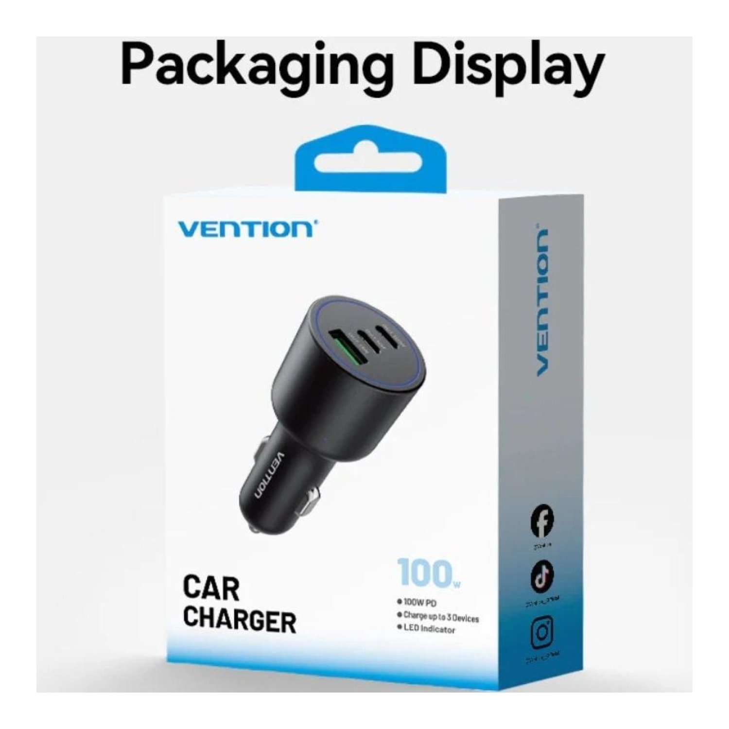 Vention · Cargador de Coche · 100W · 2x USB-C + 1x USB